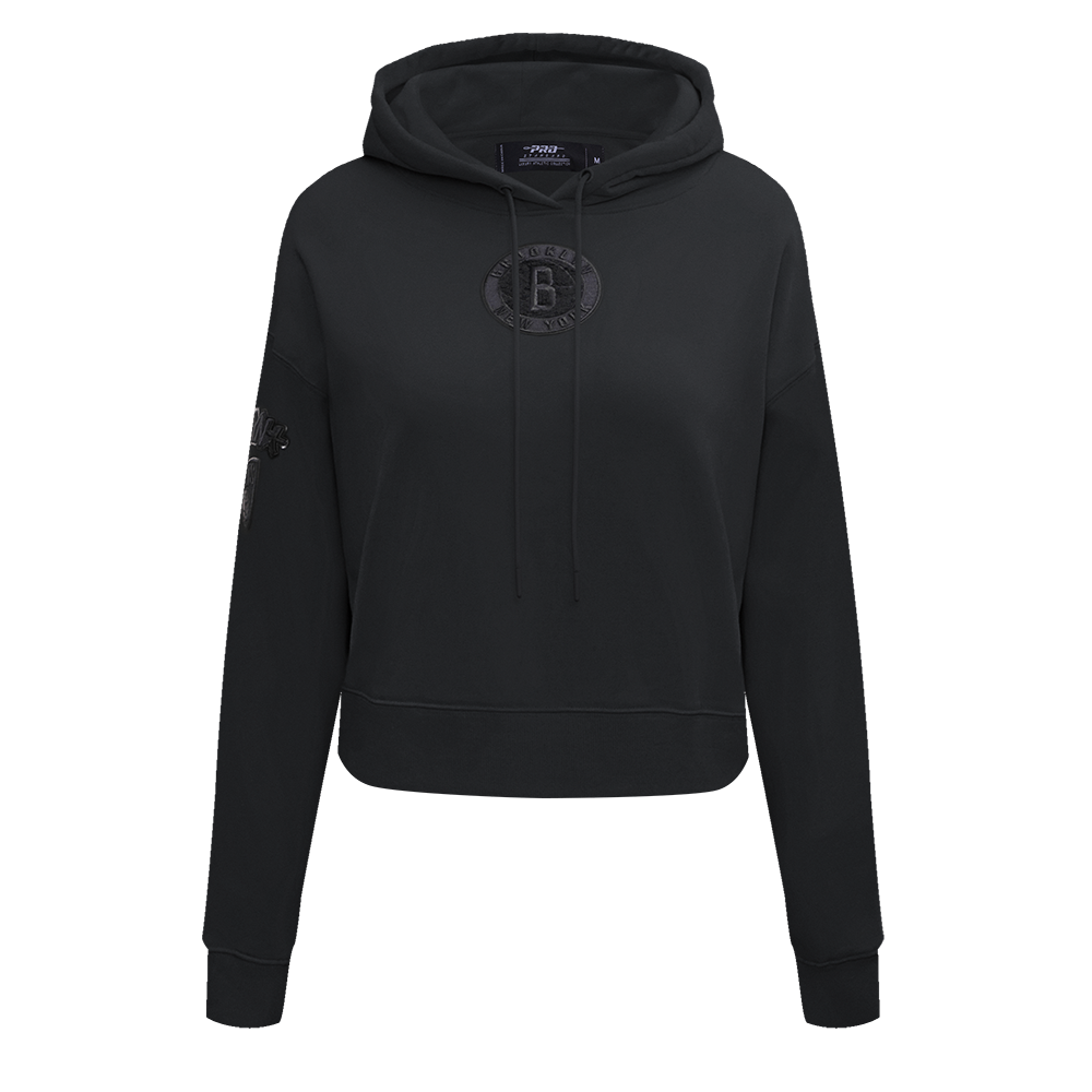 Pro Standard Women's Brooklyn Nets Triple Black Fleece Cropped PO Hoodie - BLACK Thumbnail View 1