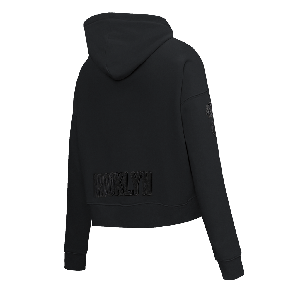 Pro Standard Women's Brooklyn Nets Triple Black Fleece Cropped PO Hoodie - BLACK Thumbnail View 2