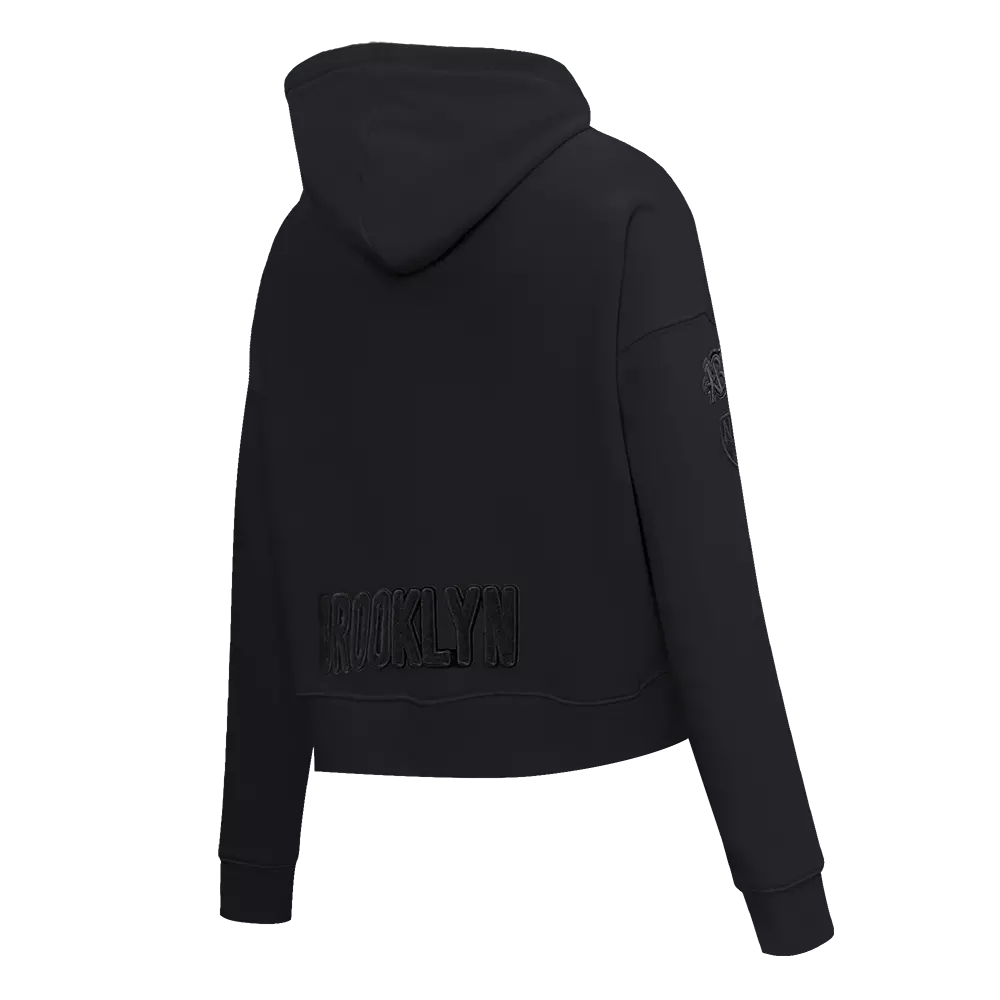 Pro Standard Women's Brooklyn Nets Triple Black Fleece Cropped PO Hoodie - BLACK