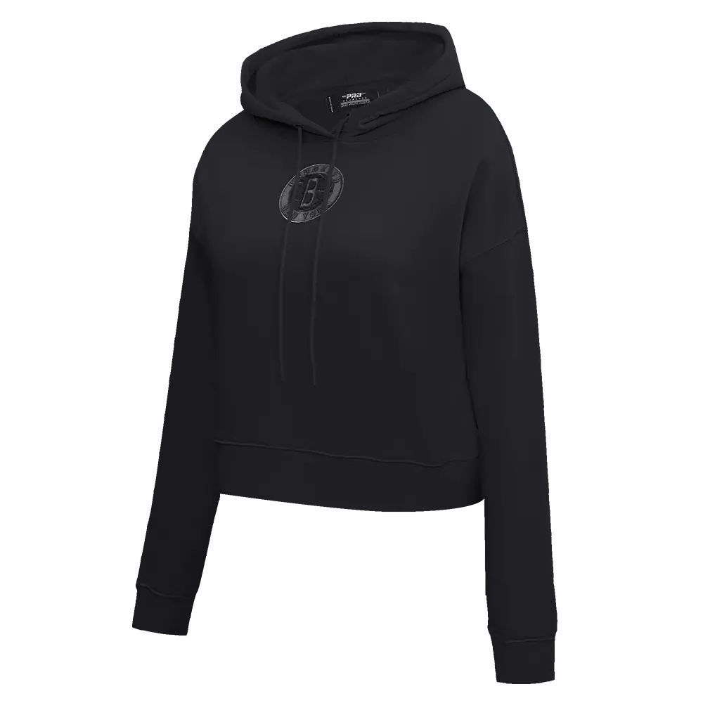 Pro Standard Women's Brooklyn Nets Triple Black Fleece Cropped PO Hoodie - BLACK