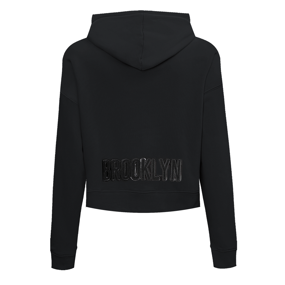Pro Standard Women's Brooklyn Nets Triple Black Fleece Cropped PO Hoodie - BLACK Thumbnail View 4