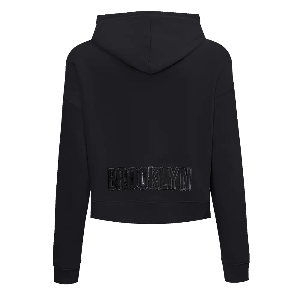 Pro Standard Women's Brooklyn Nets Triple Black Fleece Cropped PO Hoodie - BLACK