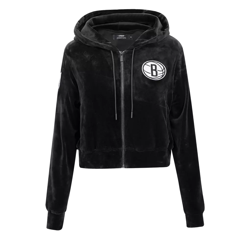 Pro Standard Women's Brooklyn Nets Classic Velour FZ Jacket -Black - BLACK