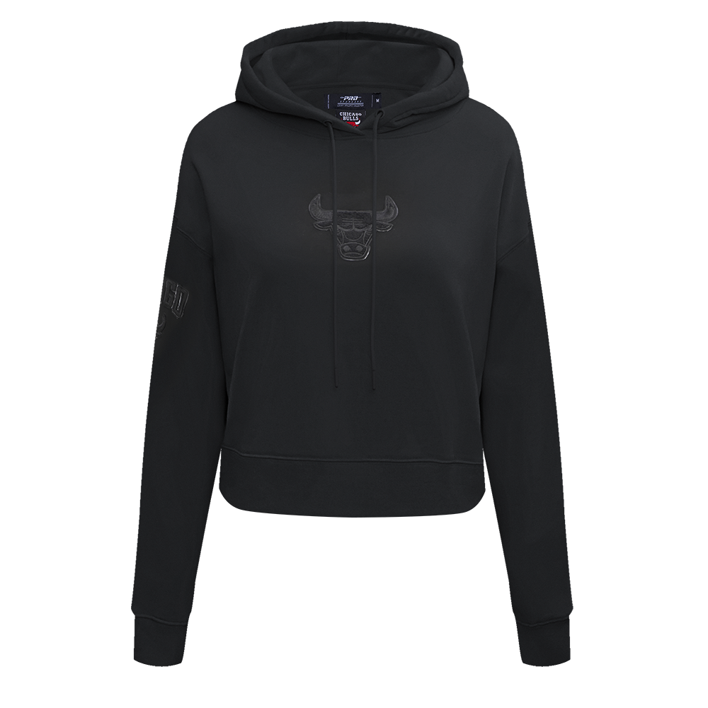 Pro Standard Women's Chicago Bulls Triple Black Fleece Cropped PO Hoodie - BLACK Thumbnail View 1