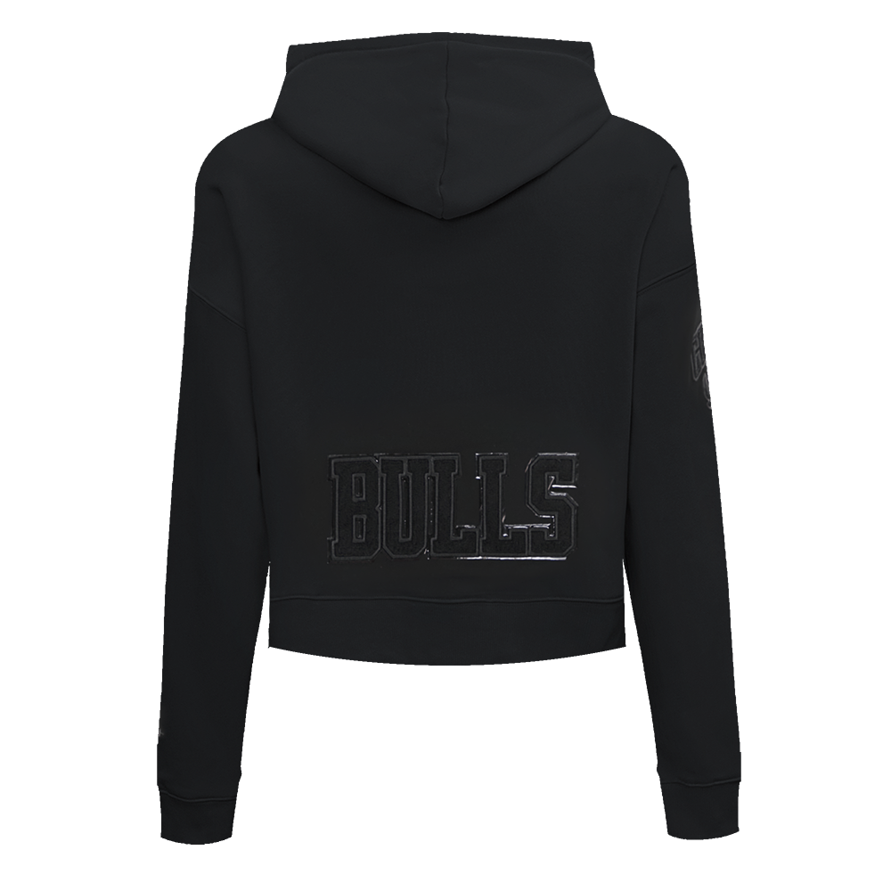 Pro Standard Women's Chicago Bulls Triple Black Fleece Cropped PO Hoodie - BLACK Thumbnail View 2