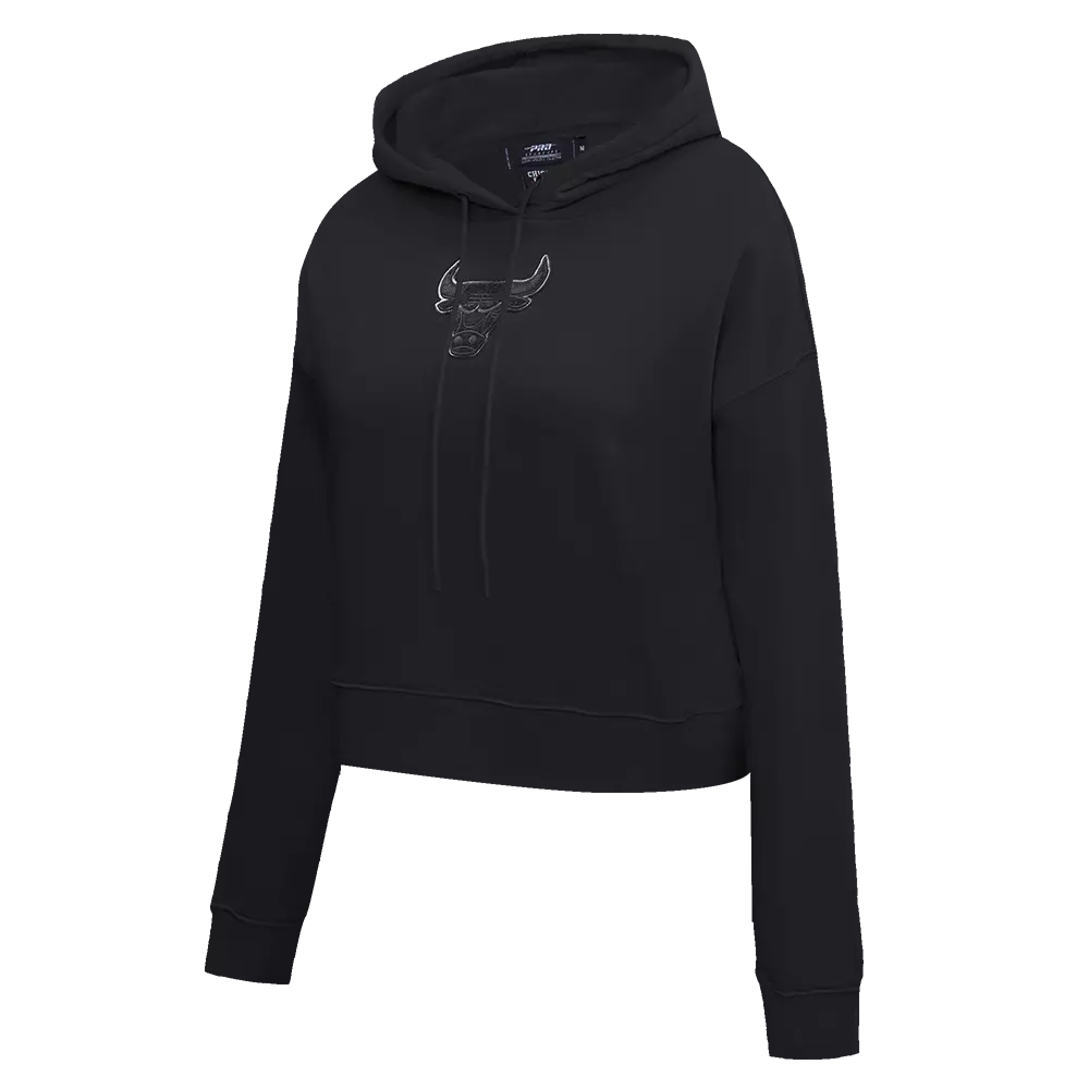 Pro Standard Women's Chicago Bulls Triple Black Fleece Cropped PO Hoodie - BLACK