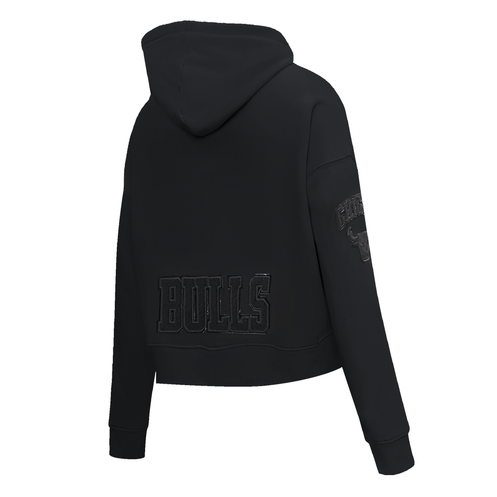 Pro Standard Women's Chicago Bulls Triple Black Fleece Cropped PO Hoodie - BLACK Thumbnail View 4
