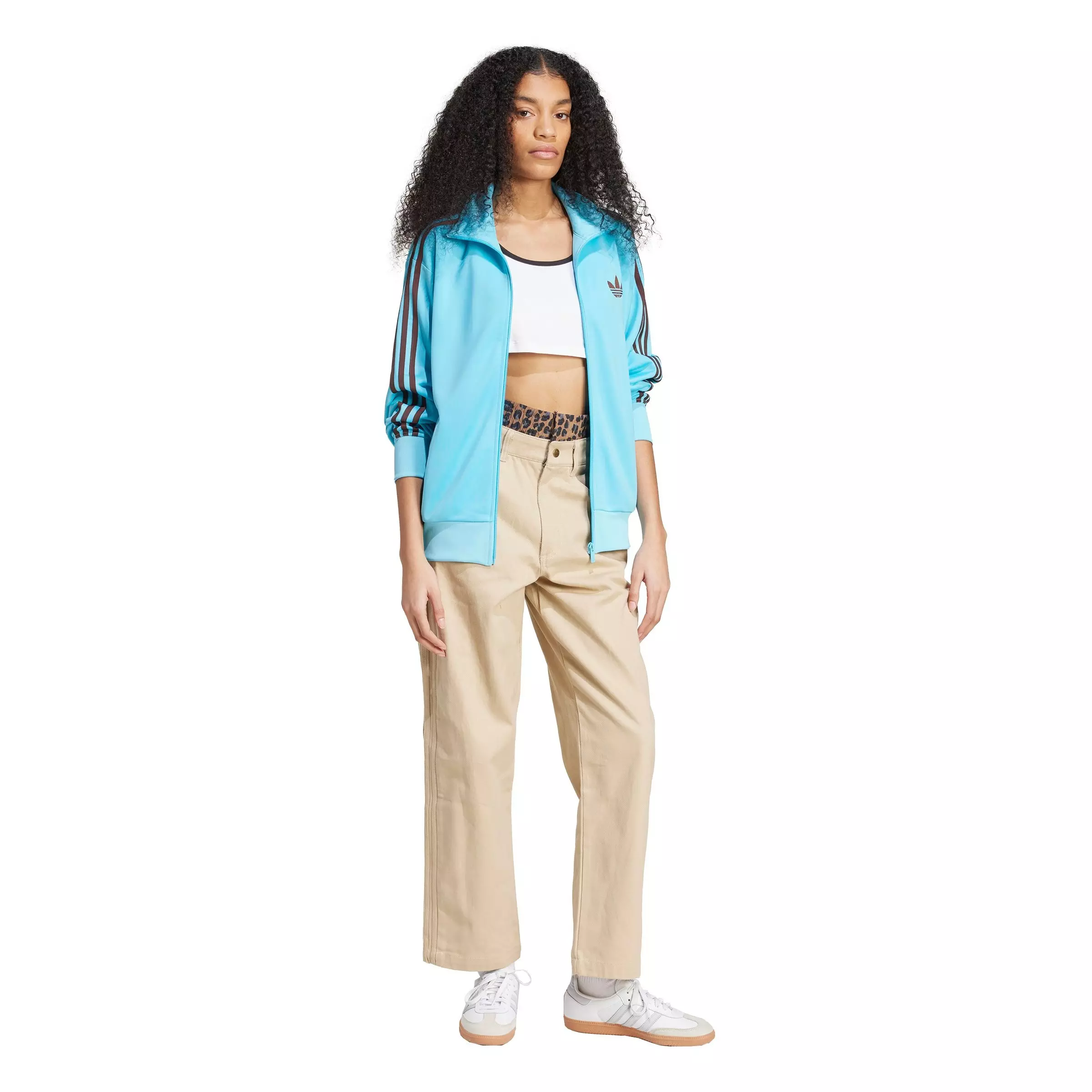 adidas Originals Women's Adicolor Classic Firebird Loose Track Top -Lt Blue/Brown - LT BLUE/BROWN