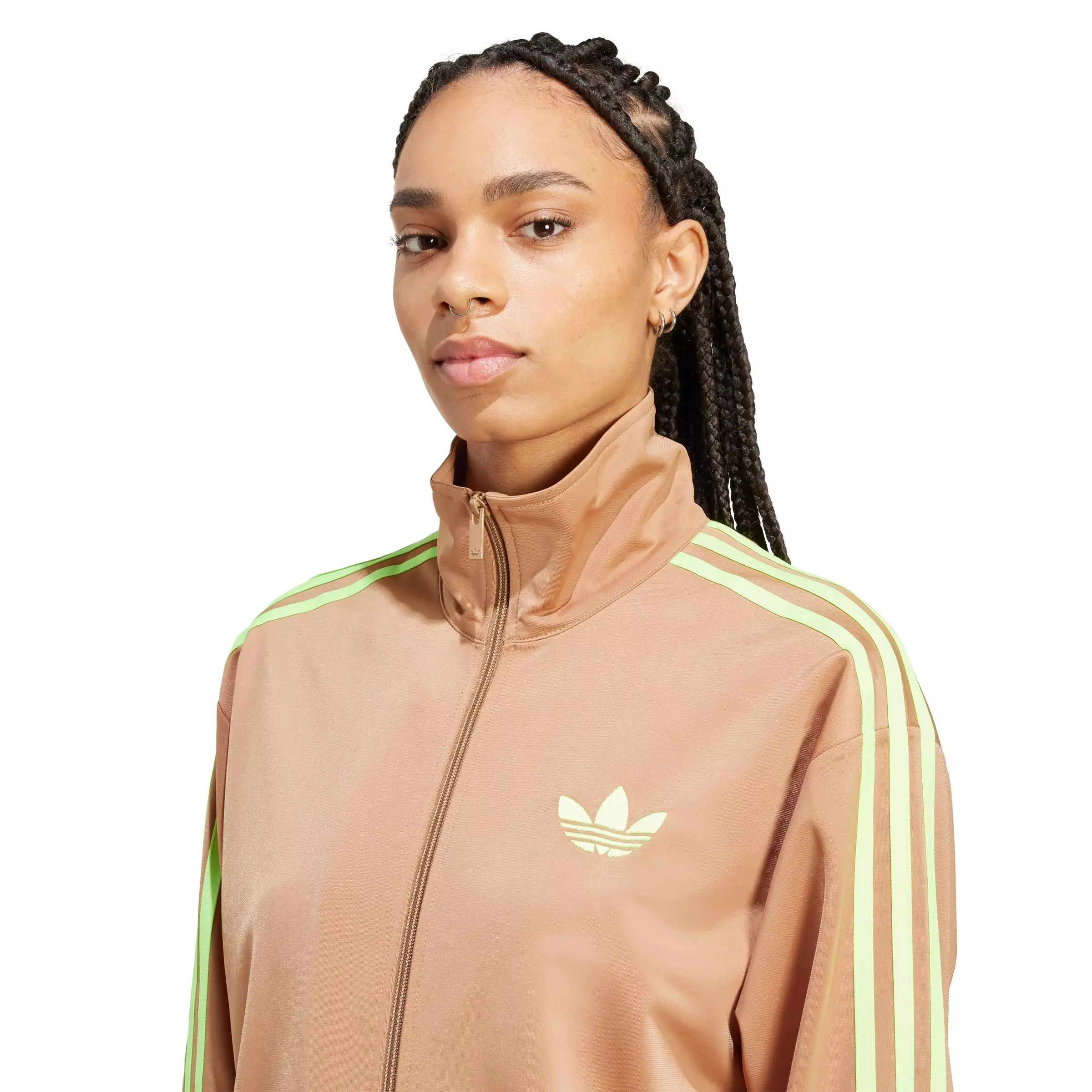 adidas Originals Women's Adicolor Classic Firebird Loose Track Top - Brown/Green - BROWN/GREEN