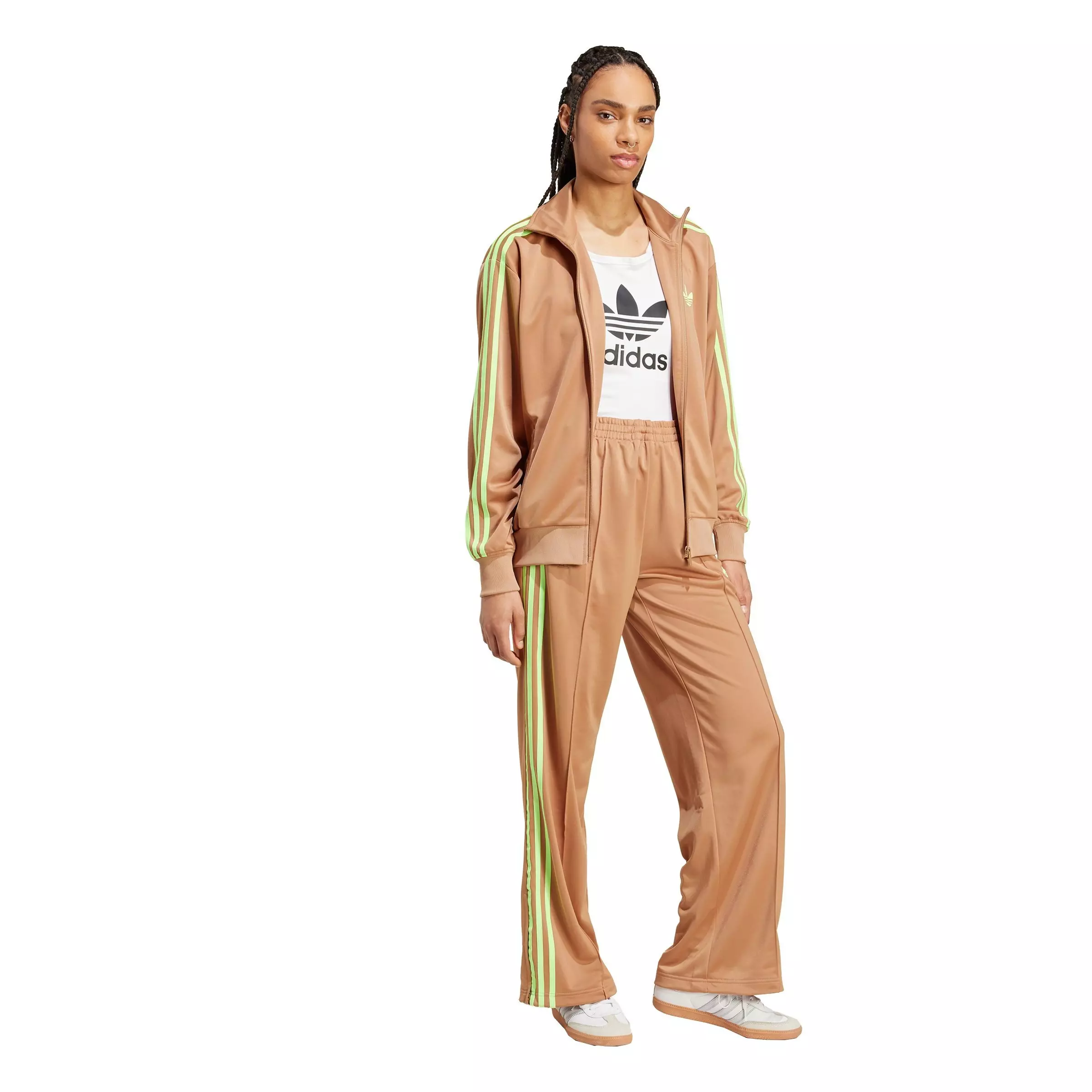 adidas Originals Women's Adicolor Classic Firebird Loose Track Top - Brown/Green - BROWN/GREEN