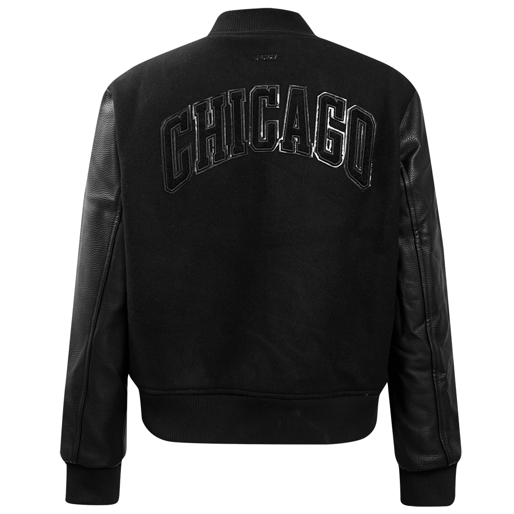 Pro Standard Women's Chicago Bulls Triple Black Wool Varsity Jacket - BLACK Thumbnail View 2