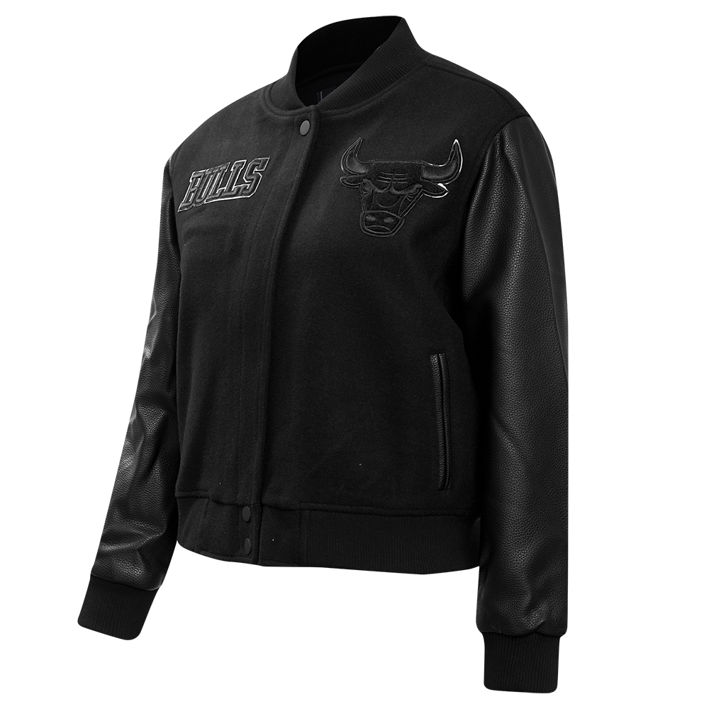 Pro Standard Women's Chicago Bulls Triple Black Wool Varsity Jacket - BLACK Thumbnail View 3