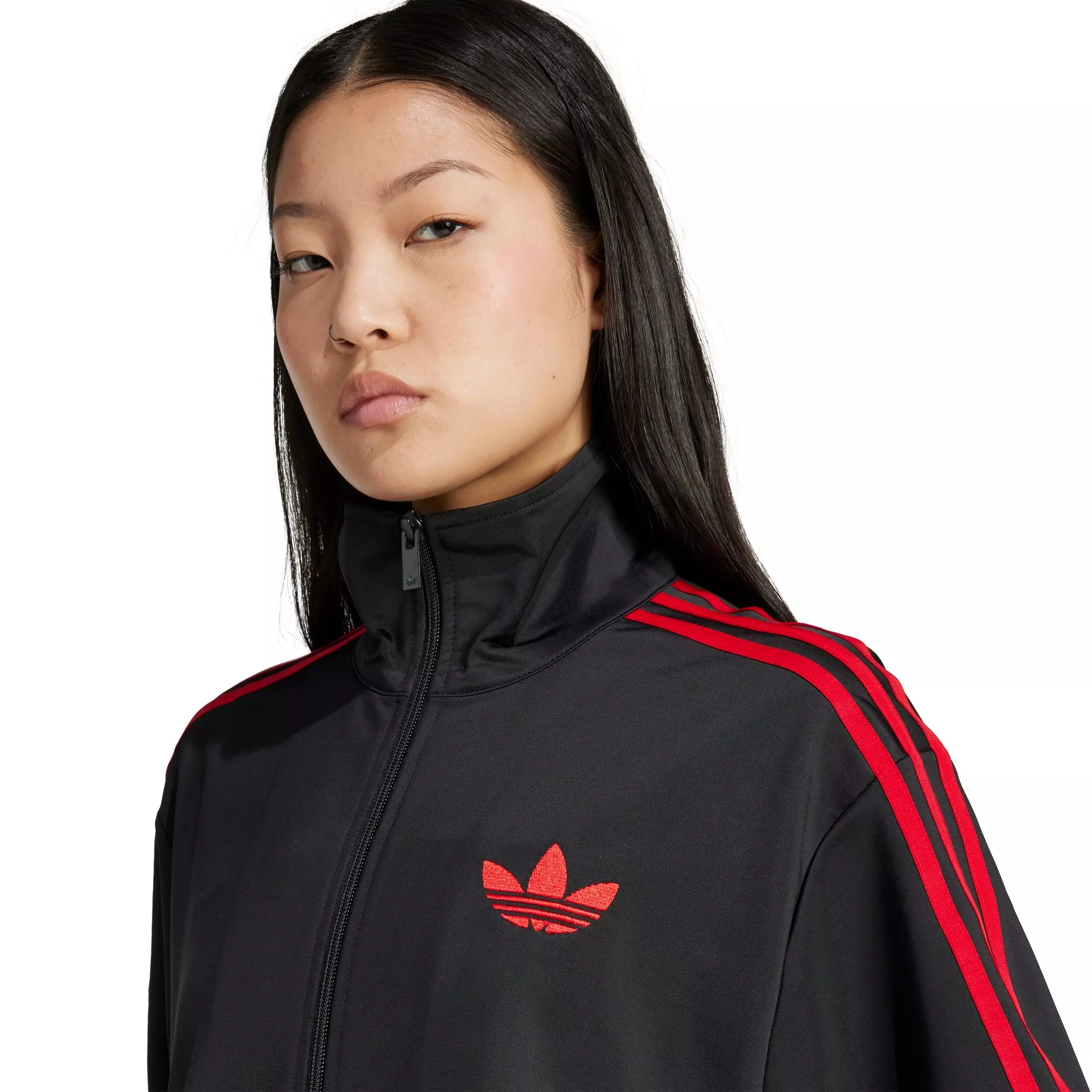 adidas Originals Women's Adicolor Classic Firebird Loose Track Top - Black/Red - BLACK/RED
