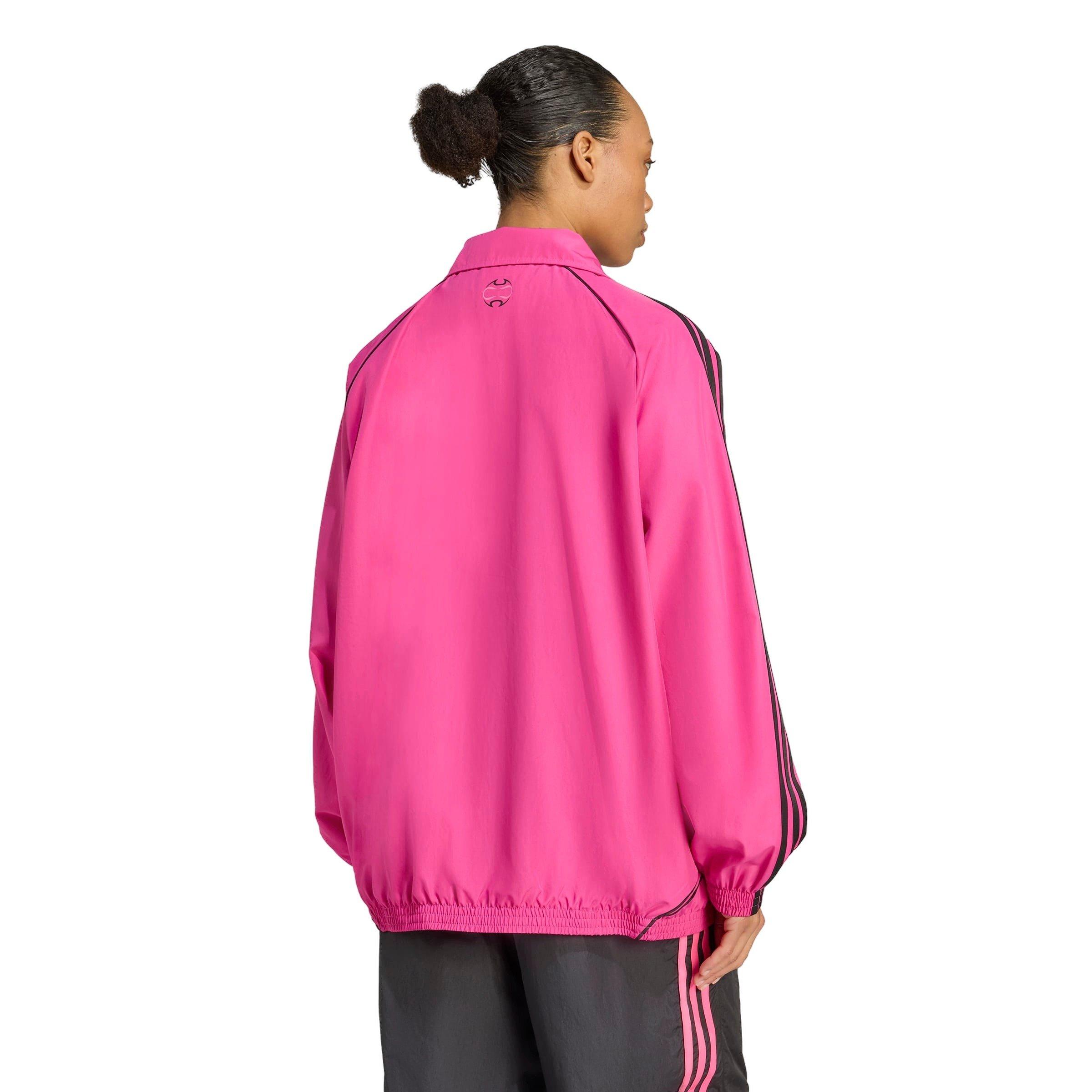 adidas Women's Teamgeist Adicolor Oversized Woven Track Top -Pink/Black - PINK/BLACK Thumbnail View 2
