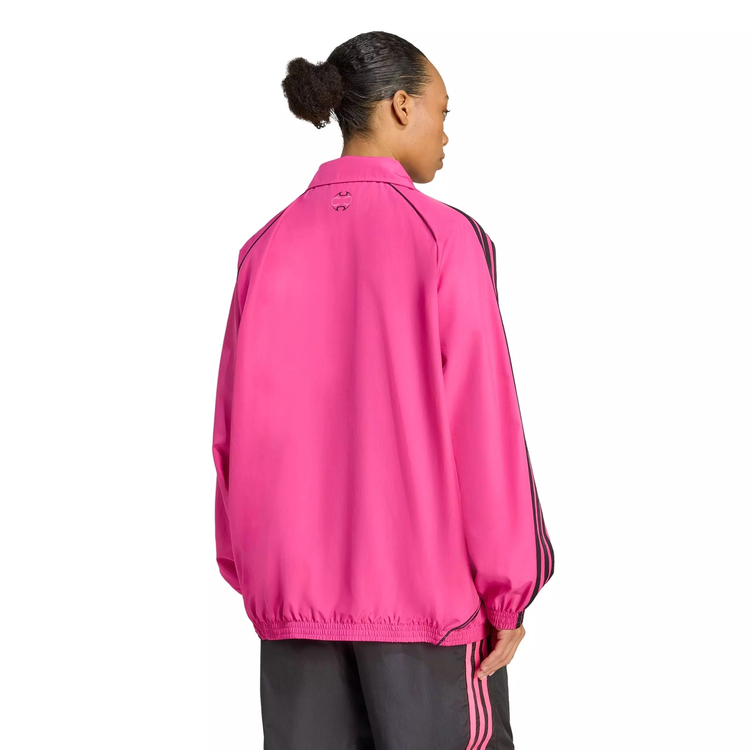 adidas Women's Teamgeist Adicolor Oversized Woven Track Top -Pink/Black - PINK/BLACK