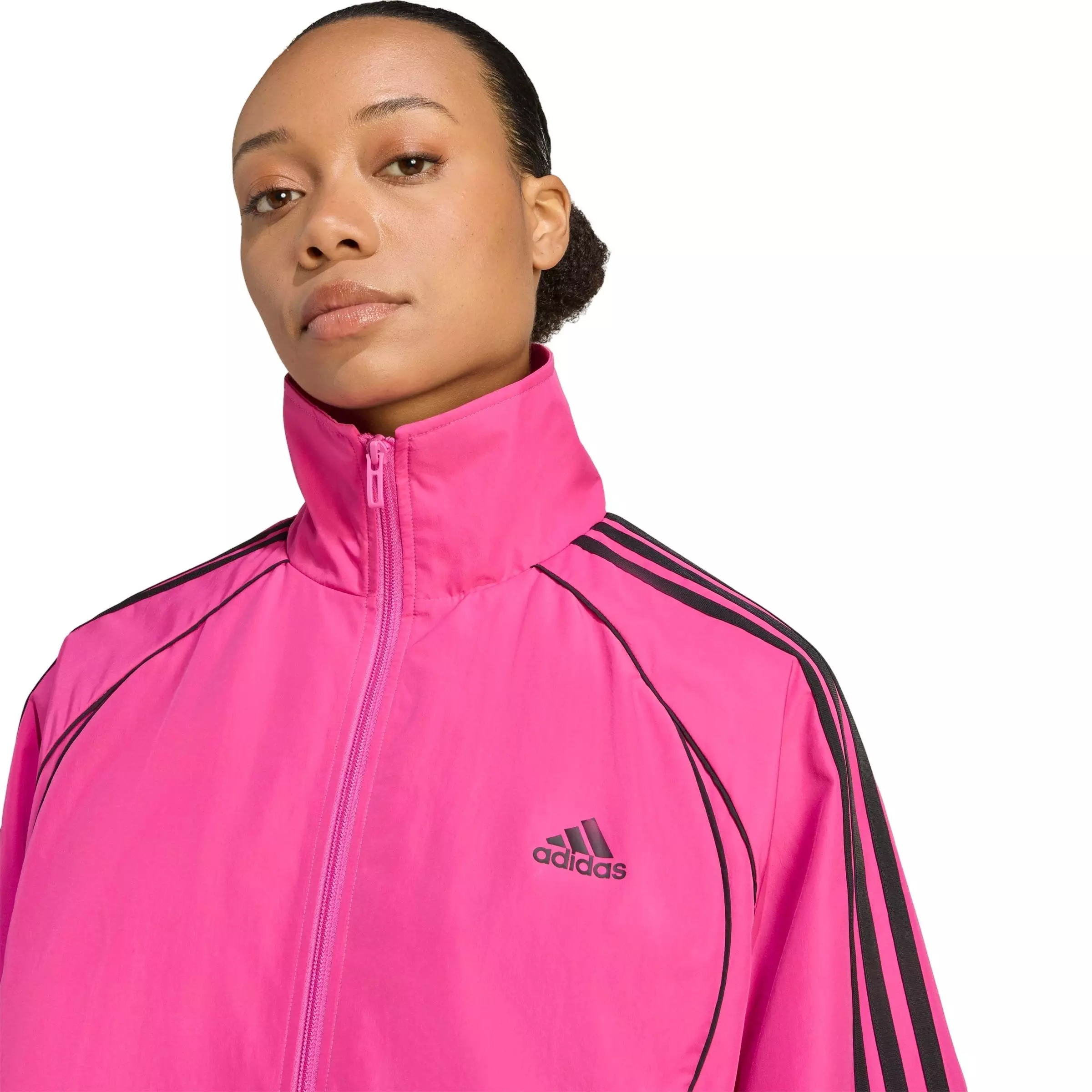 adidas Women's Teamgeist Adicolor Oversized Woven Track Top -Pink/Black - PINK/BLACK