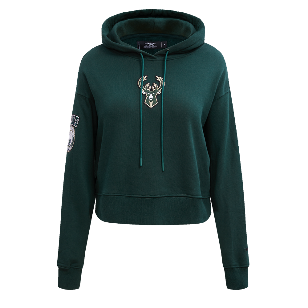 Pro Standard Women's Milwaukee Bucks Classic Fleece Cropped PO Hoodie -Forest Green - FOREST GREEN Thumbnail View 1