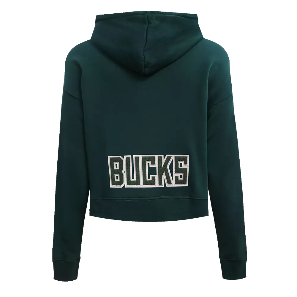 Pro Standard Women's Milwaukee Bucks Classic Fleece Cropped PO Hoodie - Forest Green - FOREST GREEN