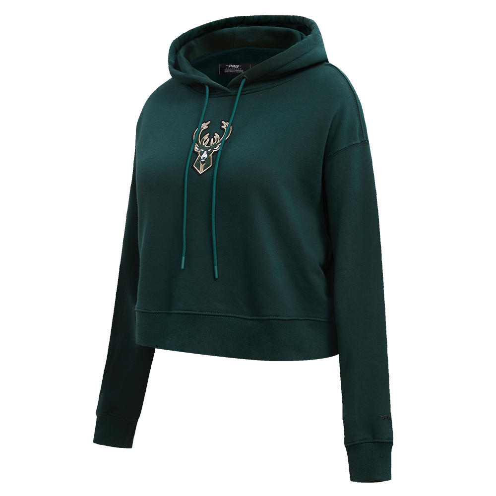 Pro Standard Women's Milwaukee Bucks Classic Fleece Cropped PO Hoodie -Forest Green - FOREST GREEN Thumbnail View 3