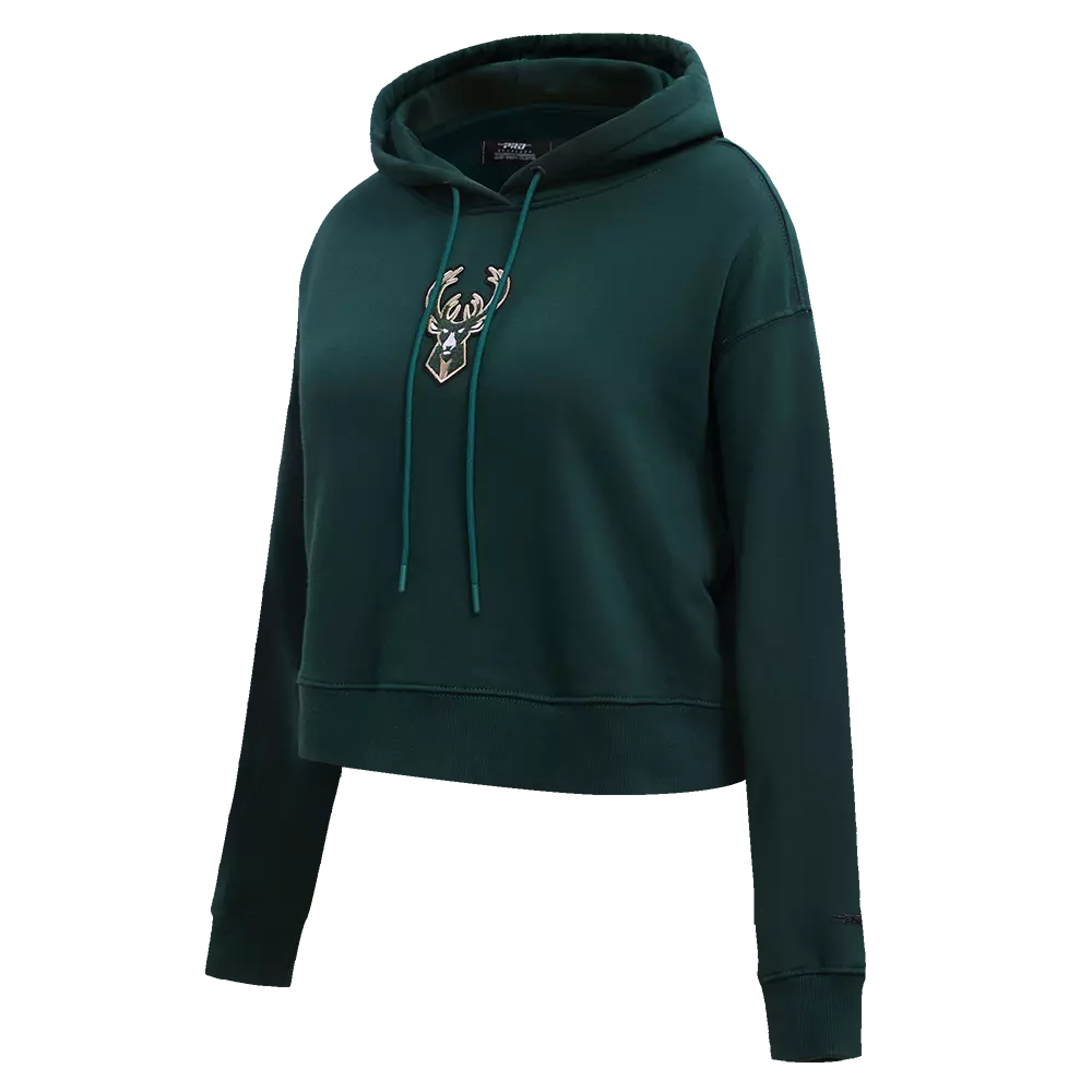 Pro Standard Women's Milwaukee Bucks Classic Fleece Cropped PO Hoodie -Forest Green - FOREST GREEN