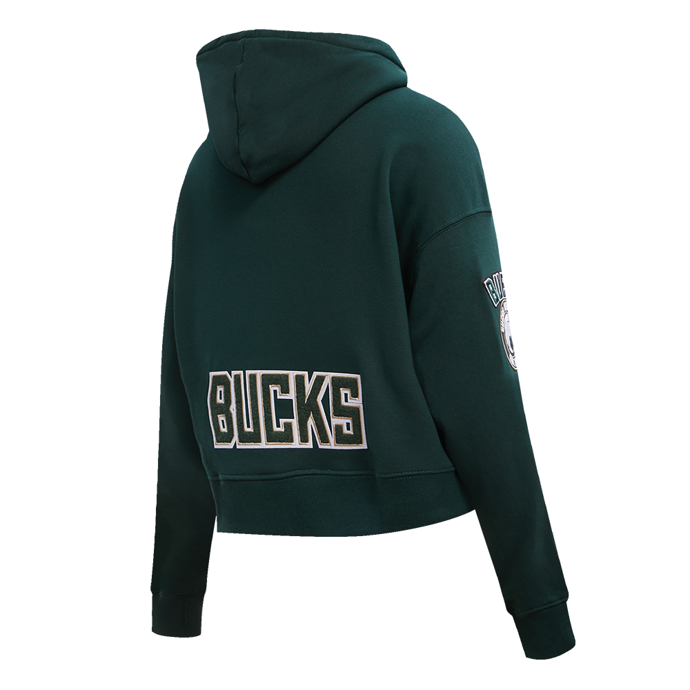 Pro Standard Women's Milwaukee Bucks Classic Fleece Cropped PO Hoodie - Forest Green - FOREST GREEN Thumbnail View 4
