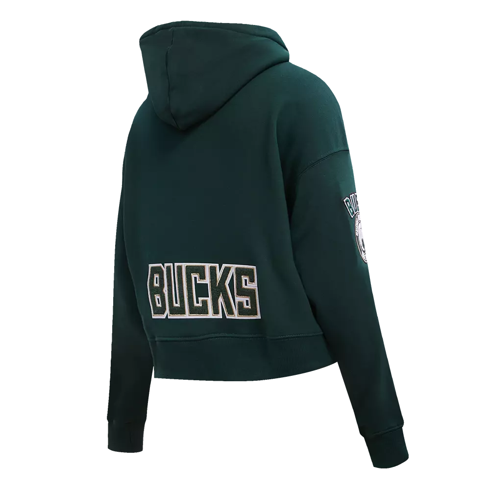 Pro Standard Women's Milwaukee Bucks Classic Fleece Cropped PO Hoodie -Forest Green - FOREST GREEN