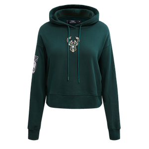 Pro Standard Women's Milwaukee Bucks Classic Fleece Cropped PO Hoodie -Forest Green
