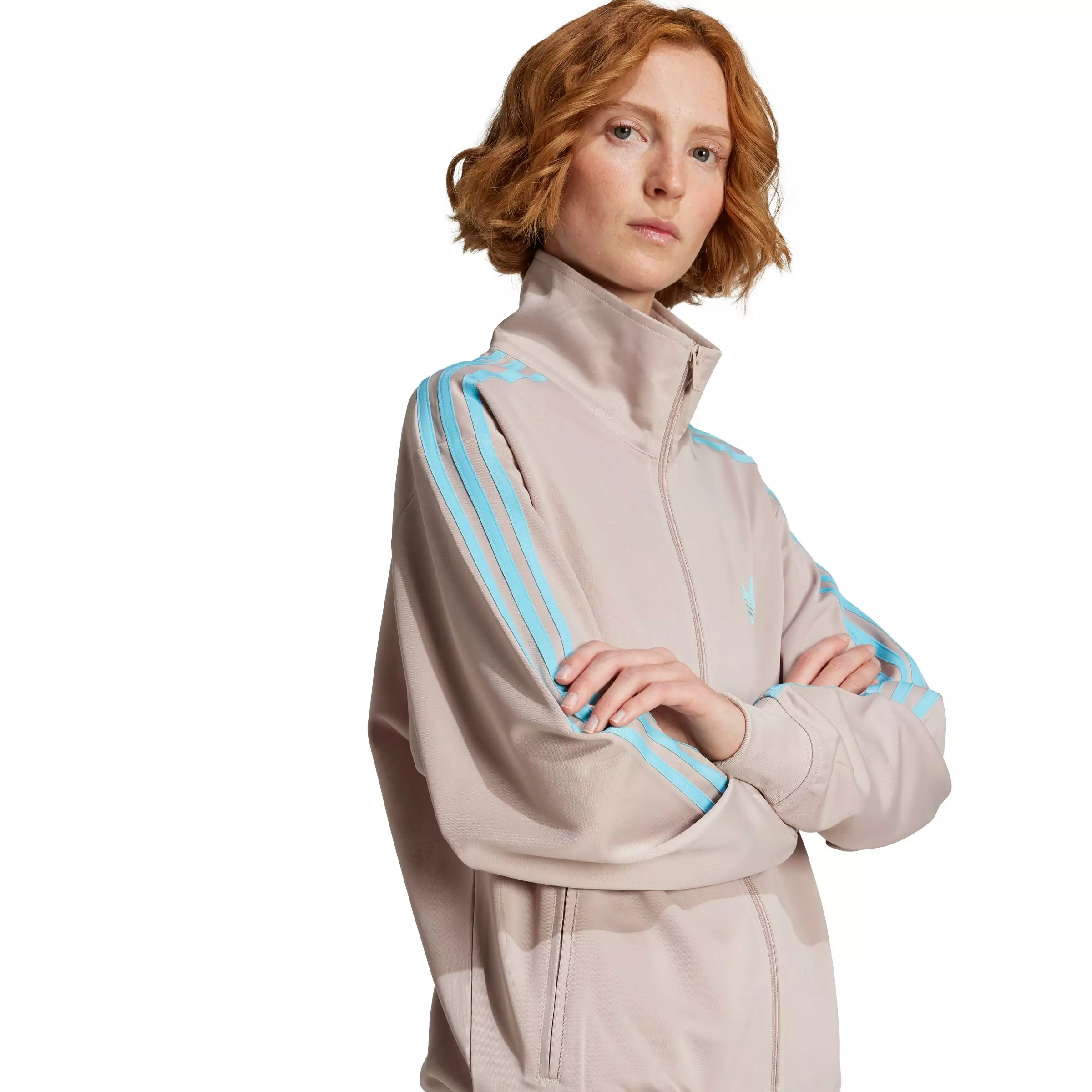 adidas Originals Women's Adicolor Classic Firebird Loose Track Top -Beige/Blue - BEIGE/BLUE