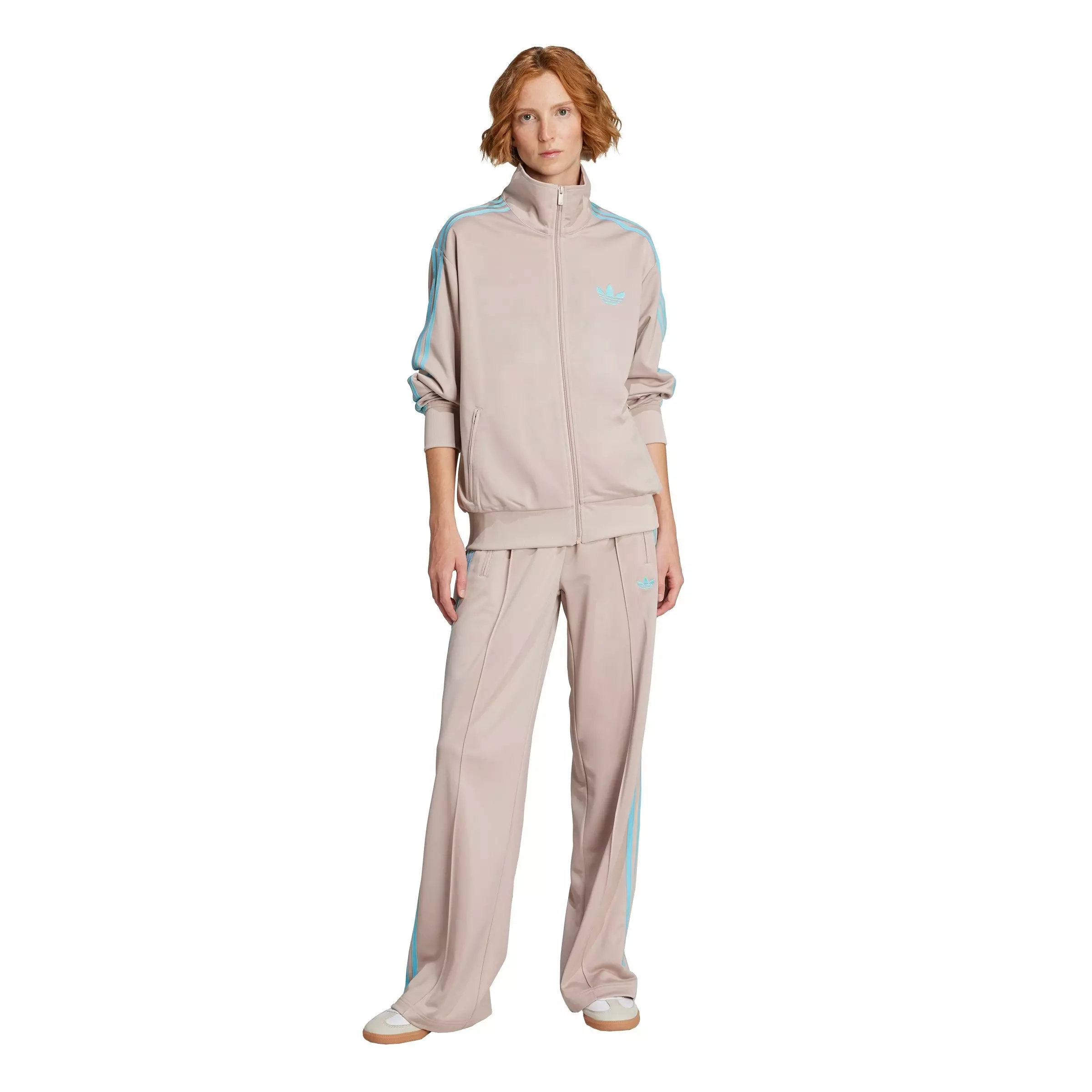 adidas Originals Women's Adicolor Classic Firebird Loose Track Top -Beige/Blue - BEIGE/BLUE