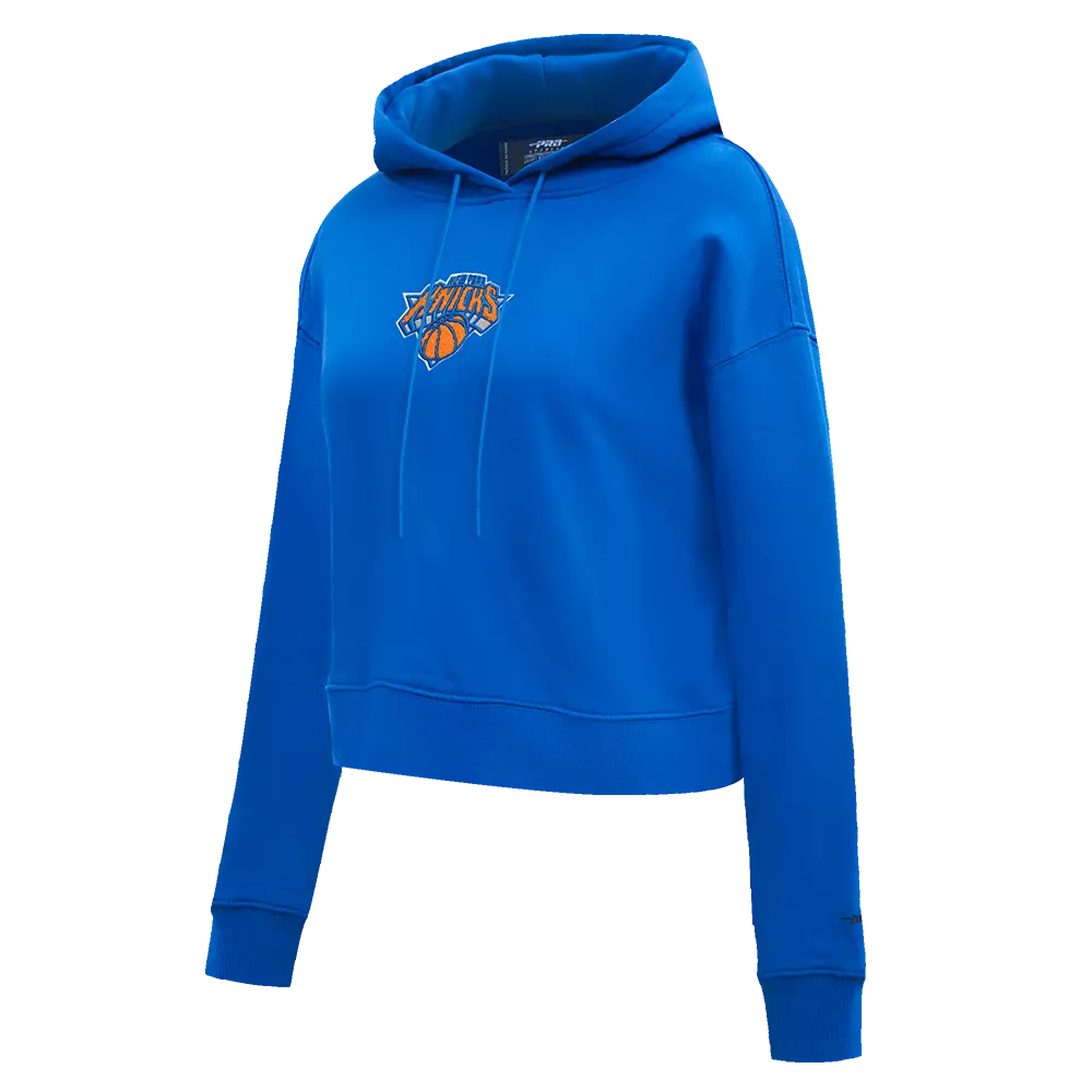 Pro Standard Women's New York Knicks Classic Fleece Cropped PO Hoodie -Royal Blue - ROYAL BLUE