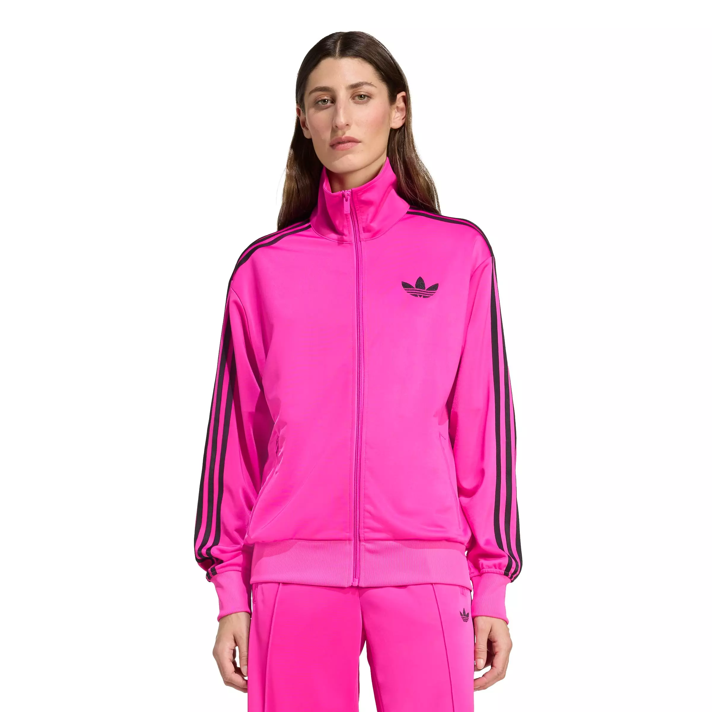adidas Originals Women's Adicolor Classic Firebird Loose Track Top - Pink/Black - PINK/BLACK