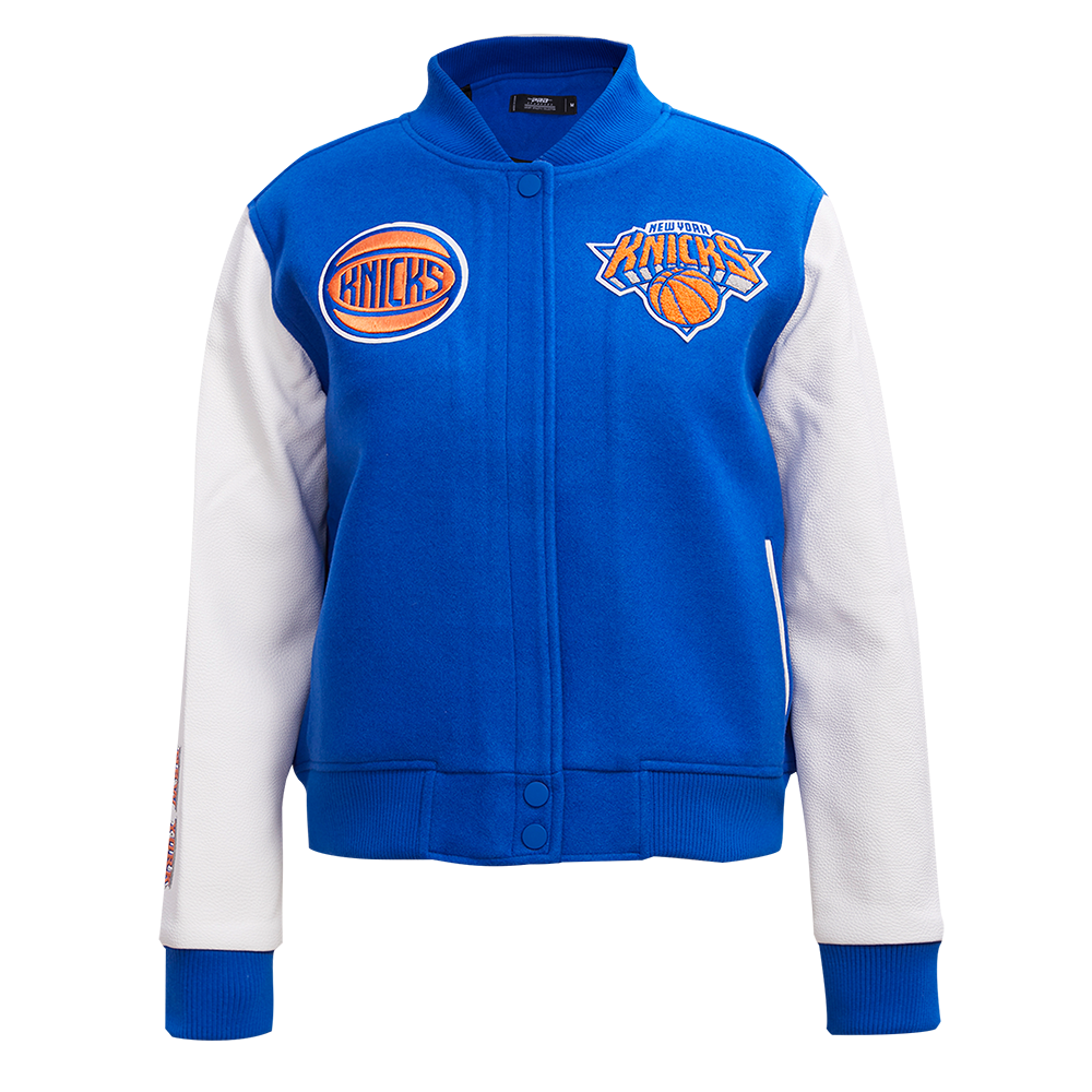 Pro Standard Women's New York Knicks Classic Wool Varsity Jacket -Royal/White - ROYAL/WHITE Thumbnail View 1