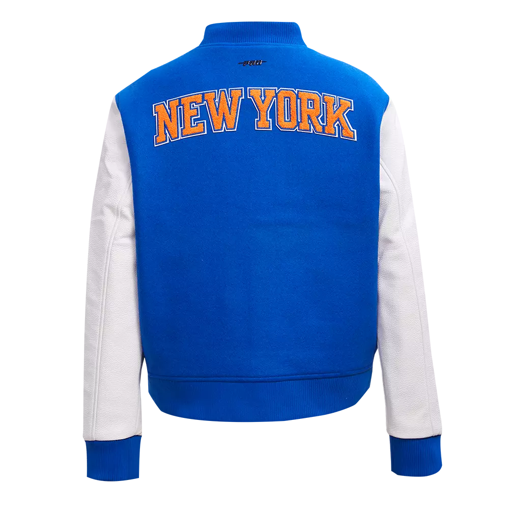 Pro Standard Women's New York Knicks Classic Wool Varsity Jacket - Royal/White - ROYAL/WHITE