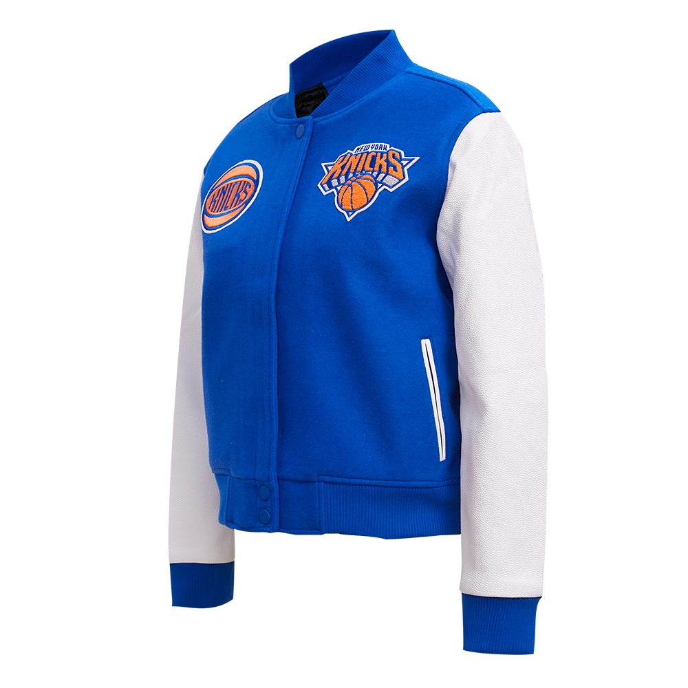 Pro Standard Women's New York Knicks Classic Wool Varsity Jacket - Royal/White - ROYAL/WHITE Thumbnail View 3