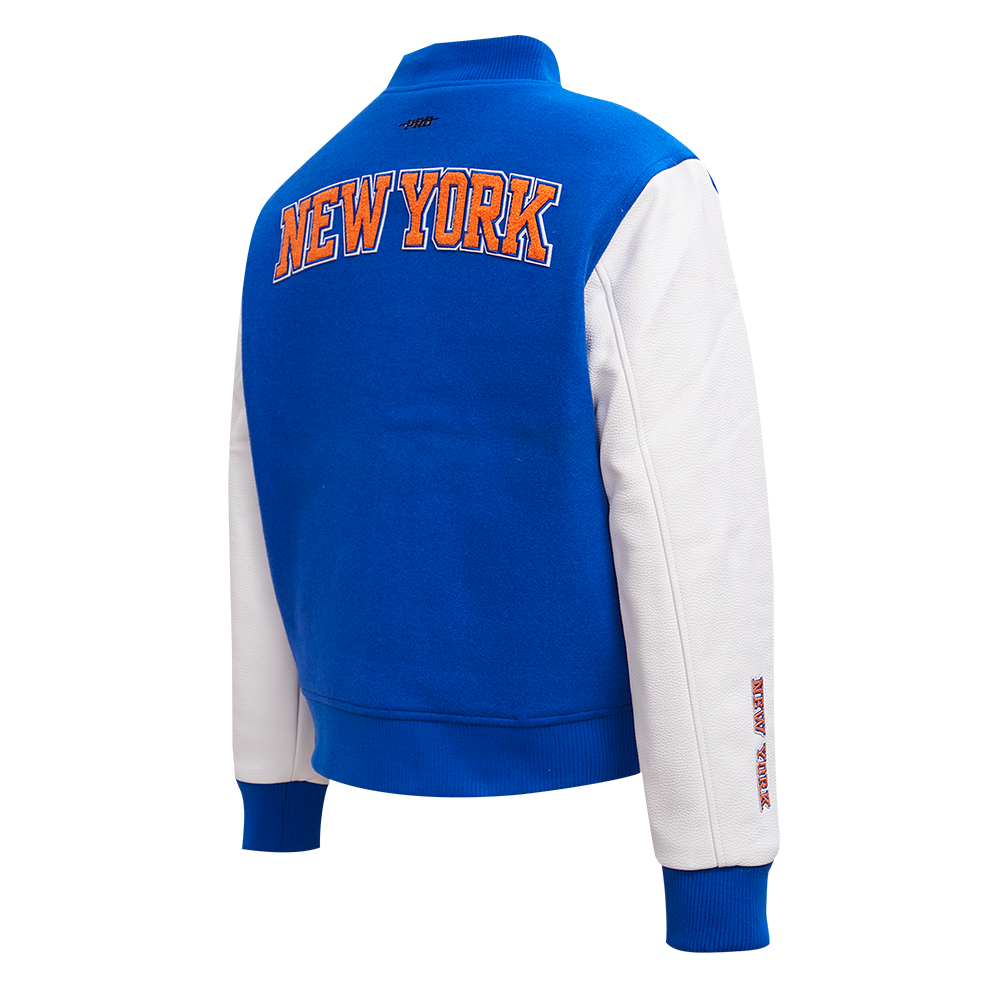 Pro Standard Women's New York Knicks Classic Wool Varsity Jacket - Royal/White - ROYAL/WHITE Thumbnail View 4