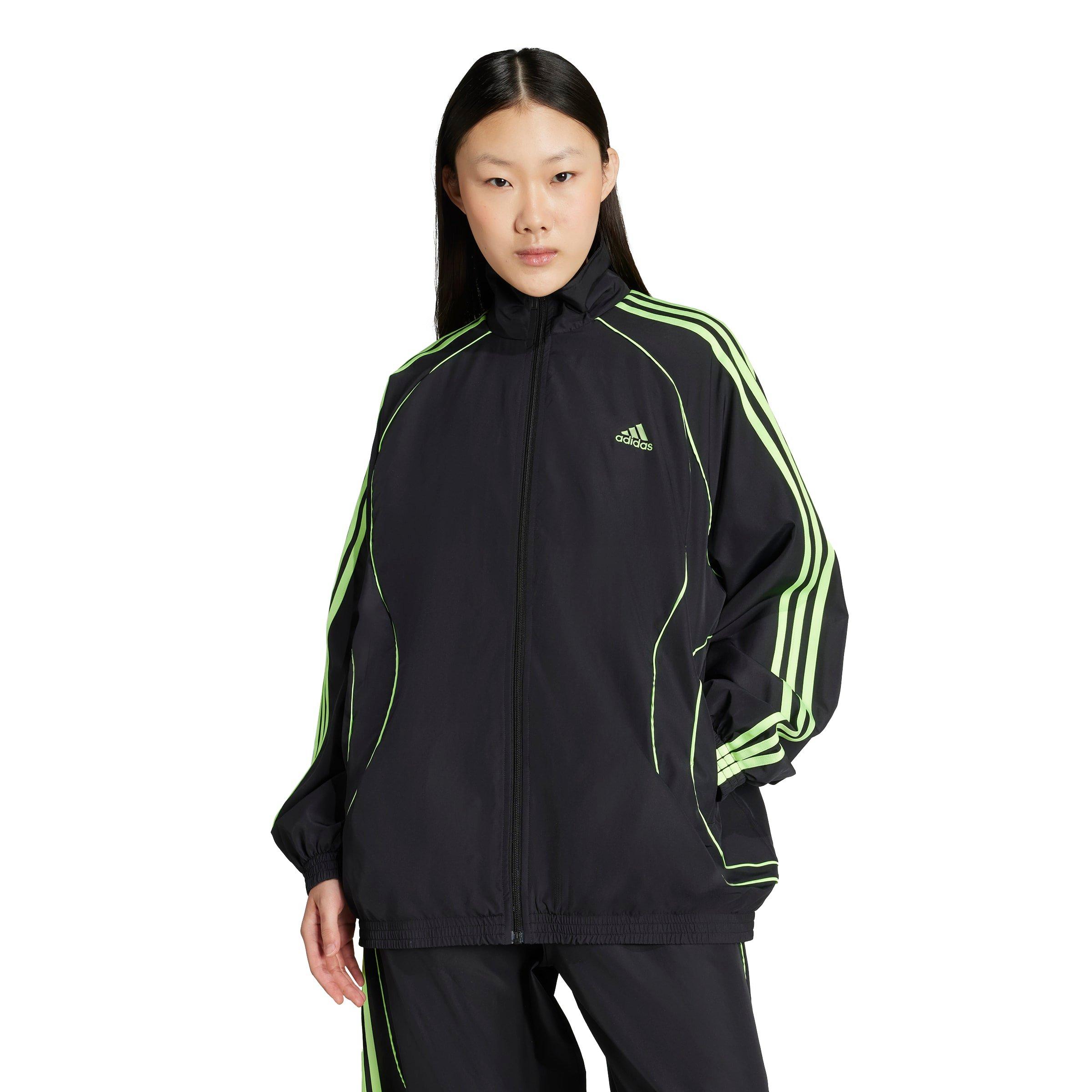 adidas Women's Teamgeist Adicolor Oversized Woven Track Top -Black/Green - BLACK/GREEN Thumbnail View 1