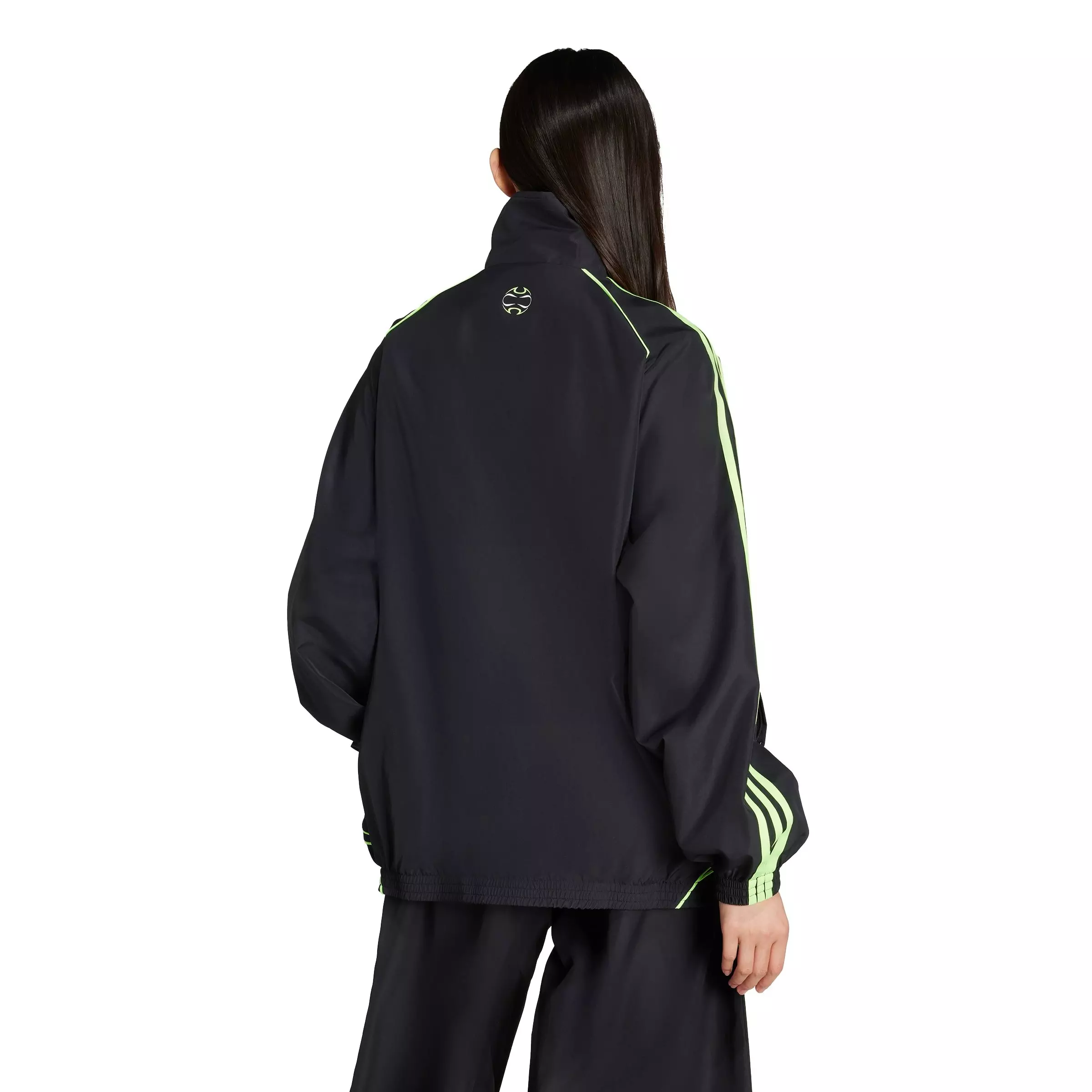 adidas Women's Teamgeist Adicolor Oversized Woven Track Top -Black/Green - BLACK/GREEN