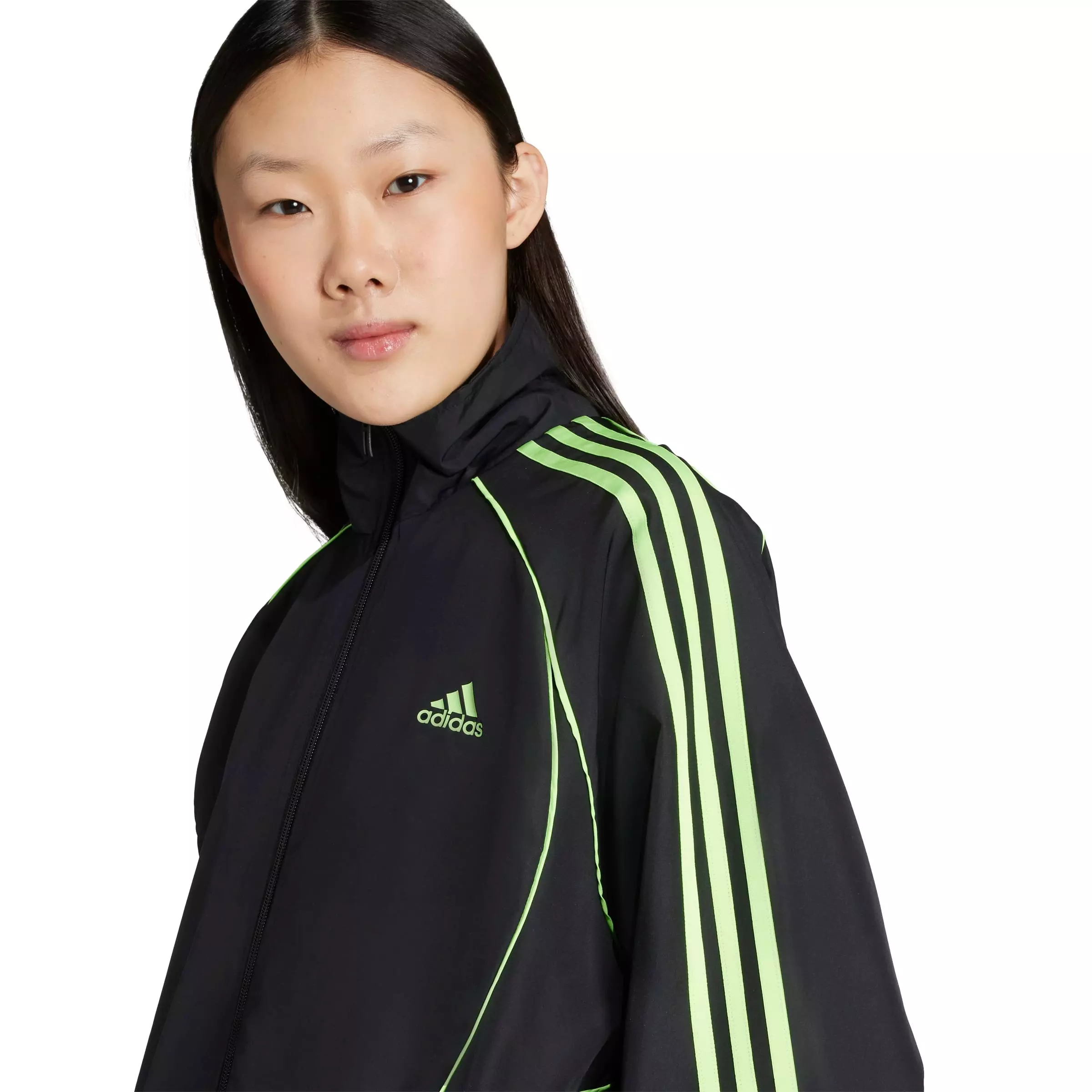 adidas Women's Teamgeist Adicolor Oversized Woven Track Top -Black/Green - BLACK/GREEN