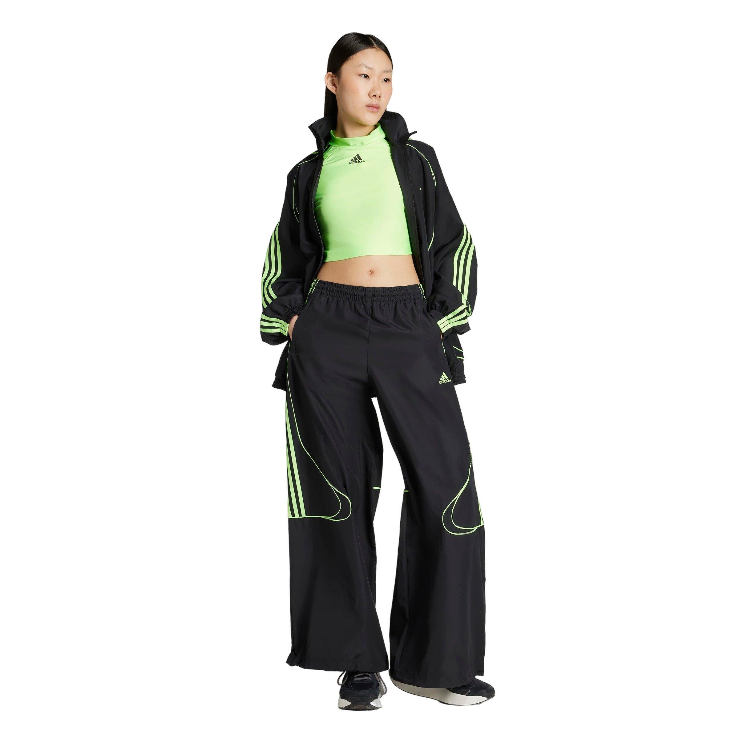 adidas Women's Teamgeist Adicolor Oversized Woven Track Top -Black/Green - BLACK/GREEN Thumbnail View 5