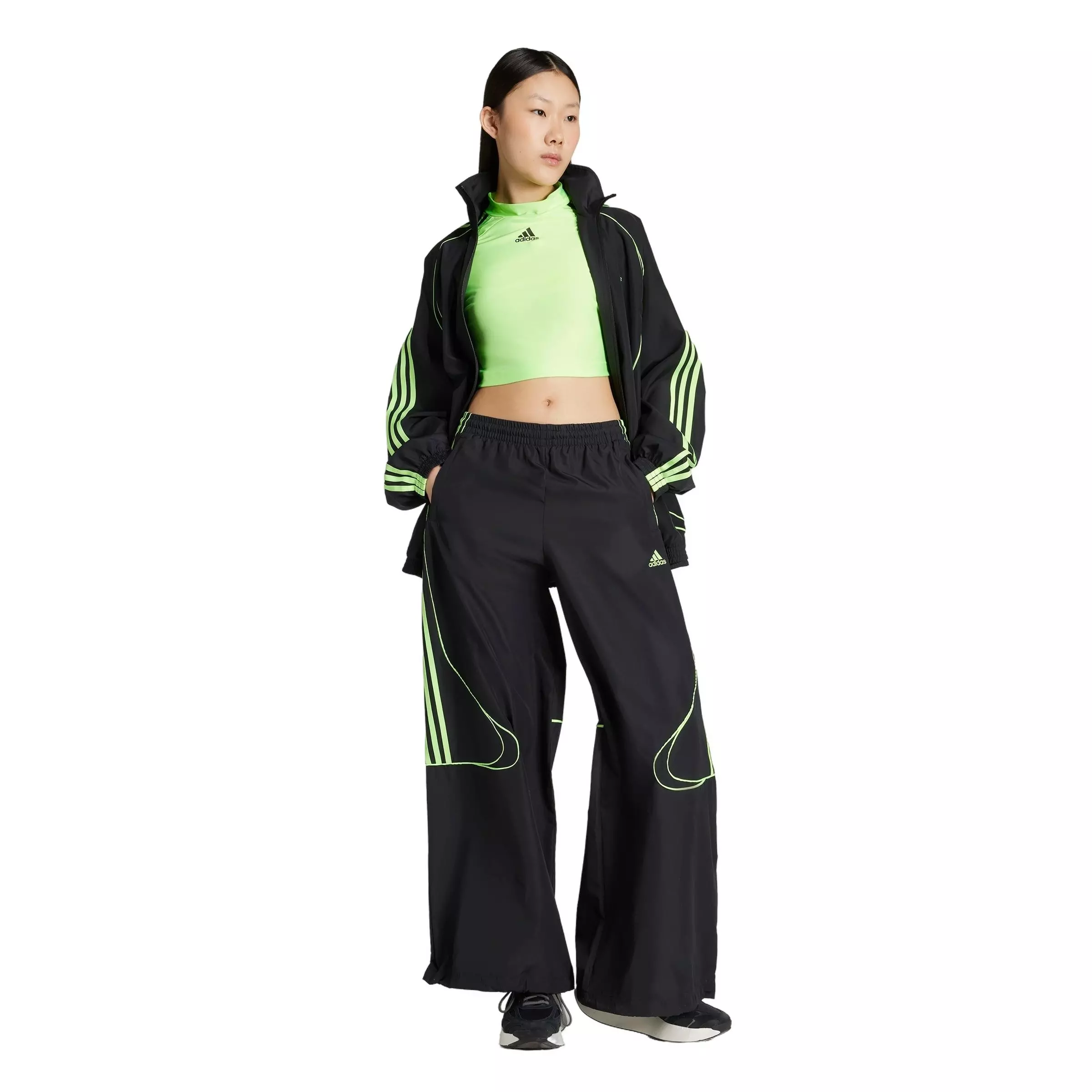 adidas Women's Teamgeist Adicolor Oversized Woven Track Top -Black/Green - BLACK/GREEN