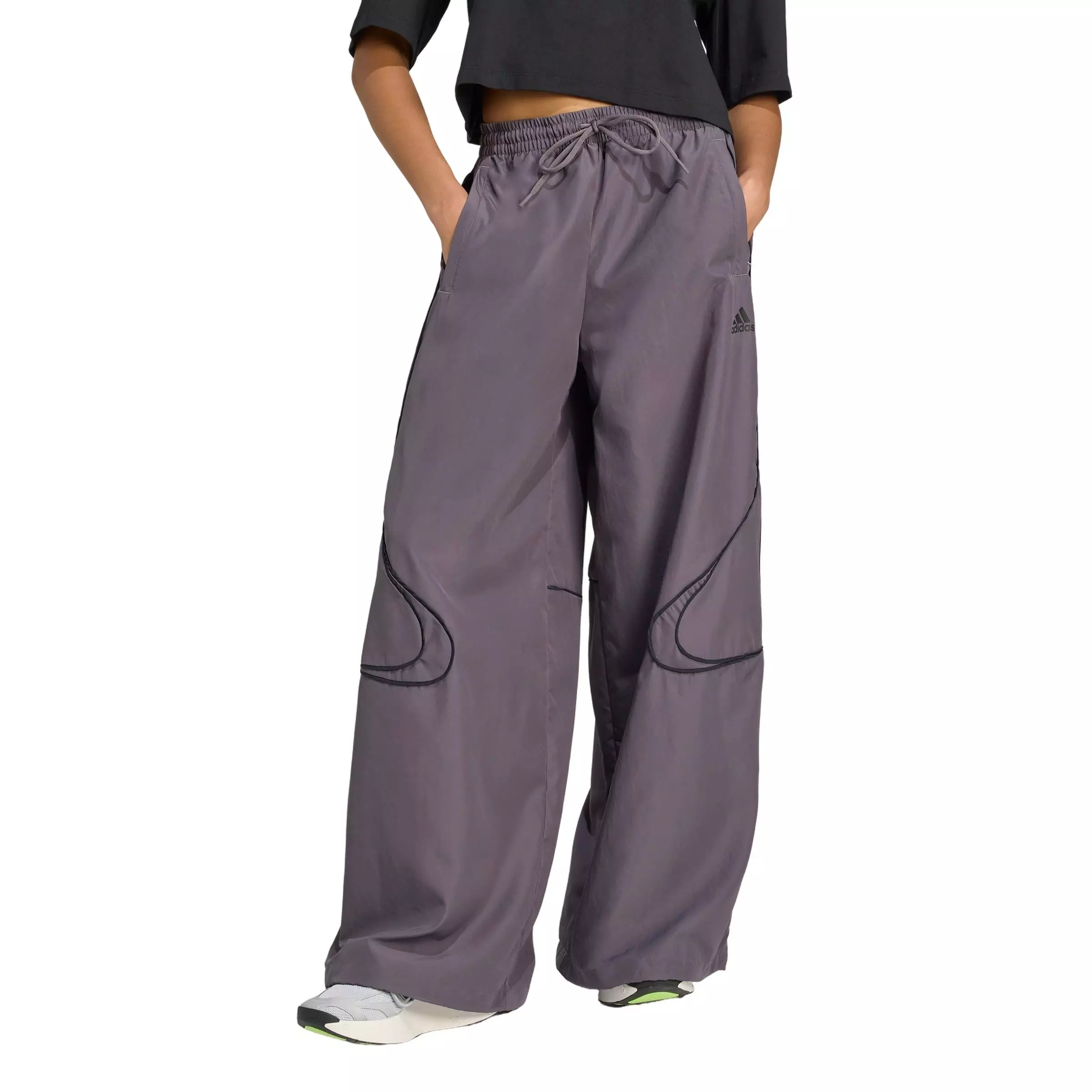 adidas Women's Teamgeist Adicolor Oversized Woven Track Pant -Grey/Black - GREY/BLACK