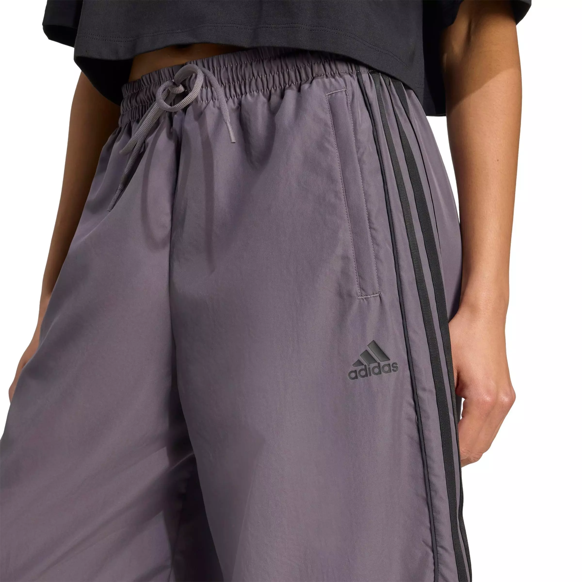 adidas Women's Teamgeist Adicolor Oversized Woven Track Pant - Grey/Black - GREY/BLACK