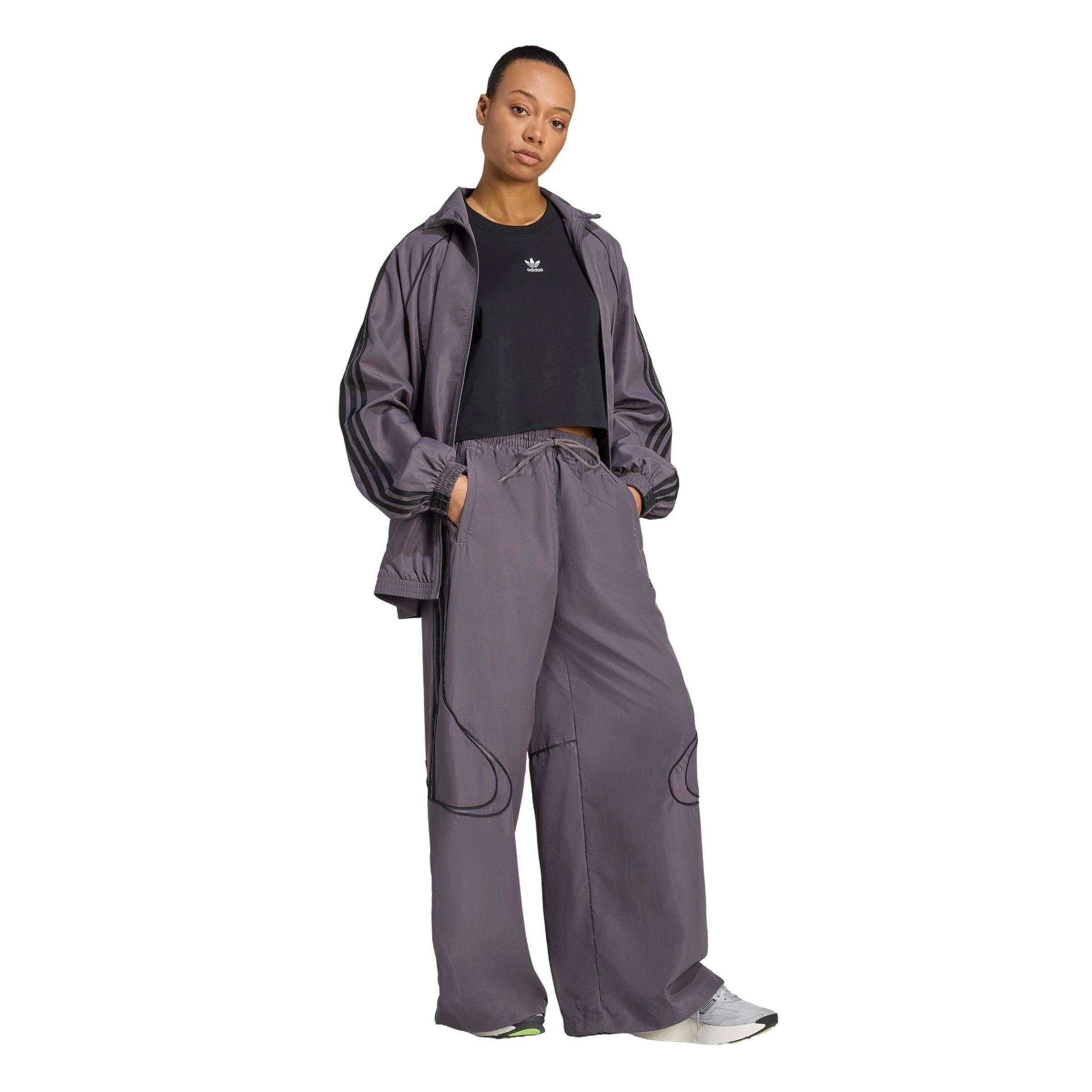 adidas Women's Teamgeist Adicolor Oversized Woven Track Pant - Grey/Black - GREY/BLACK Thumbnail View 5