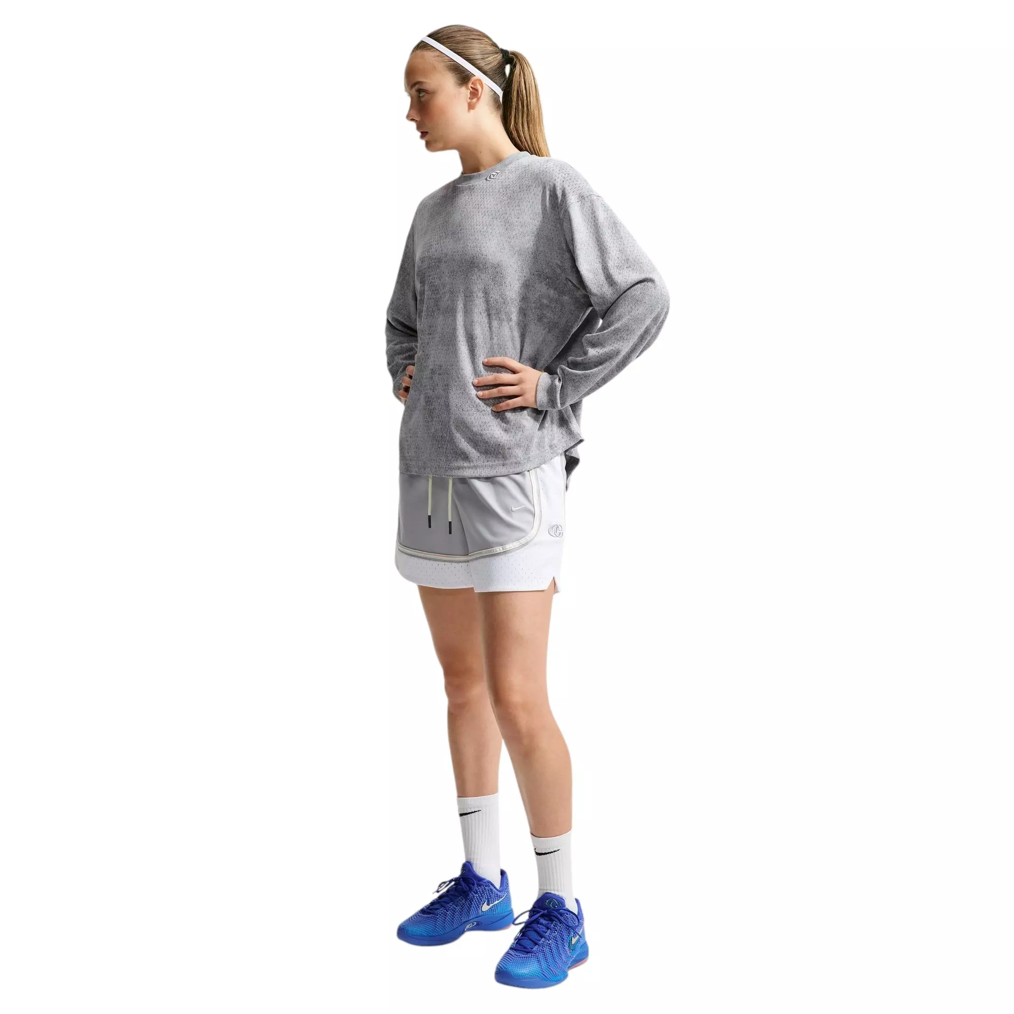 Nike Caitlin Standard Issue Dri-FIT Women's 6" Game Curve Basketball Shorts - GREY/WHITE