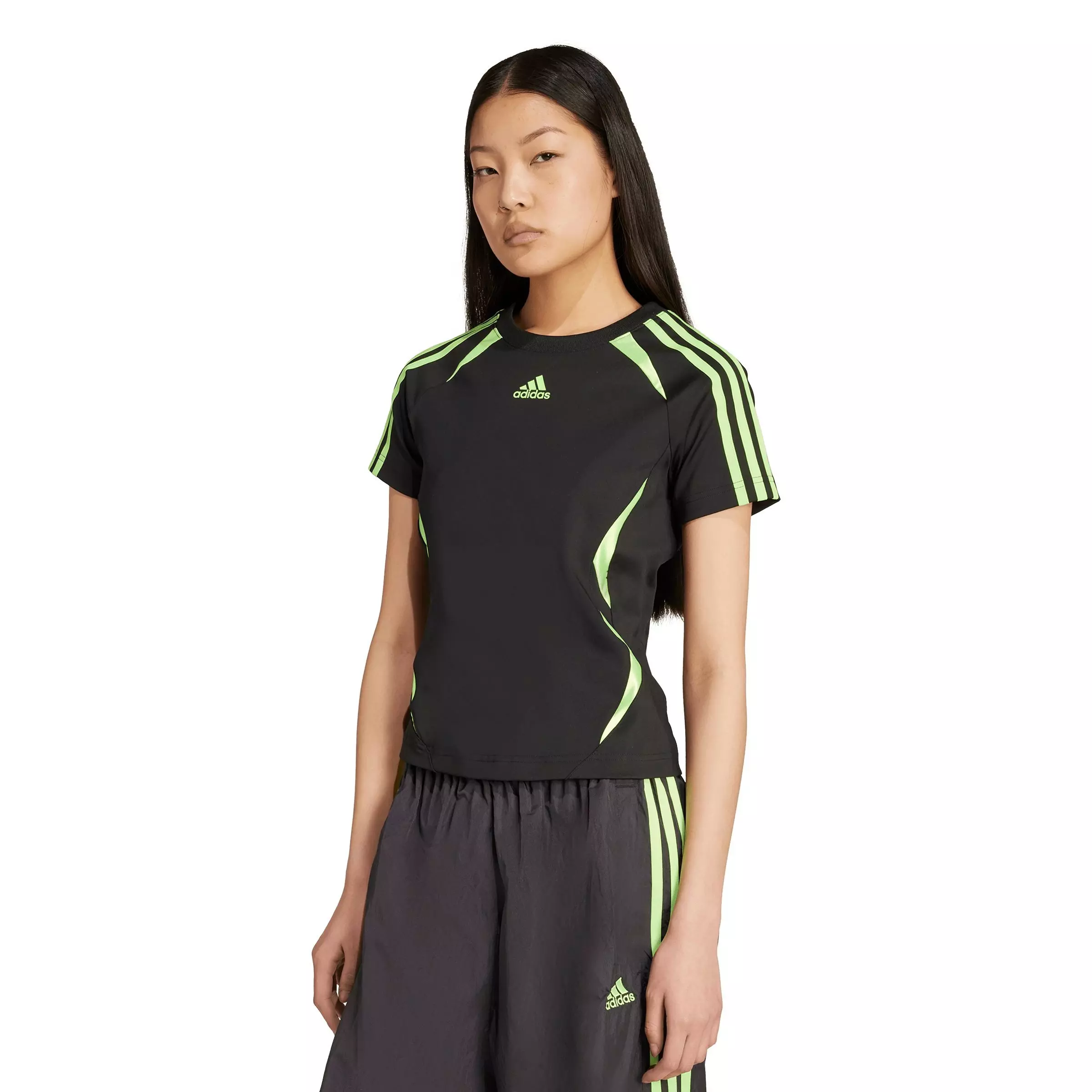 adidas Women's Teamgeist Adicolor Slim Jersey -Black/Green - BLACK/GREEN
