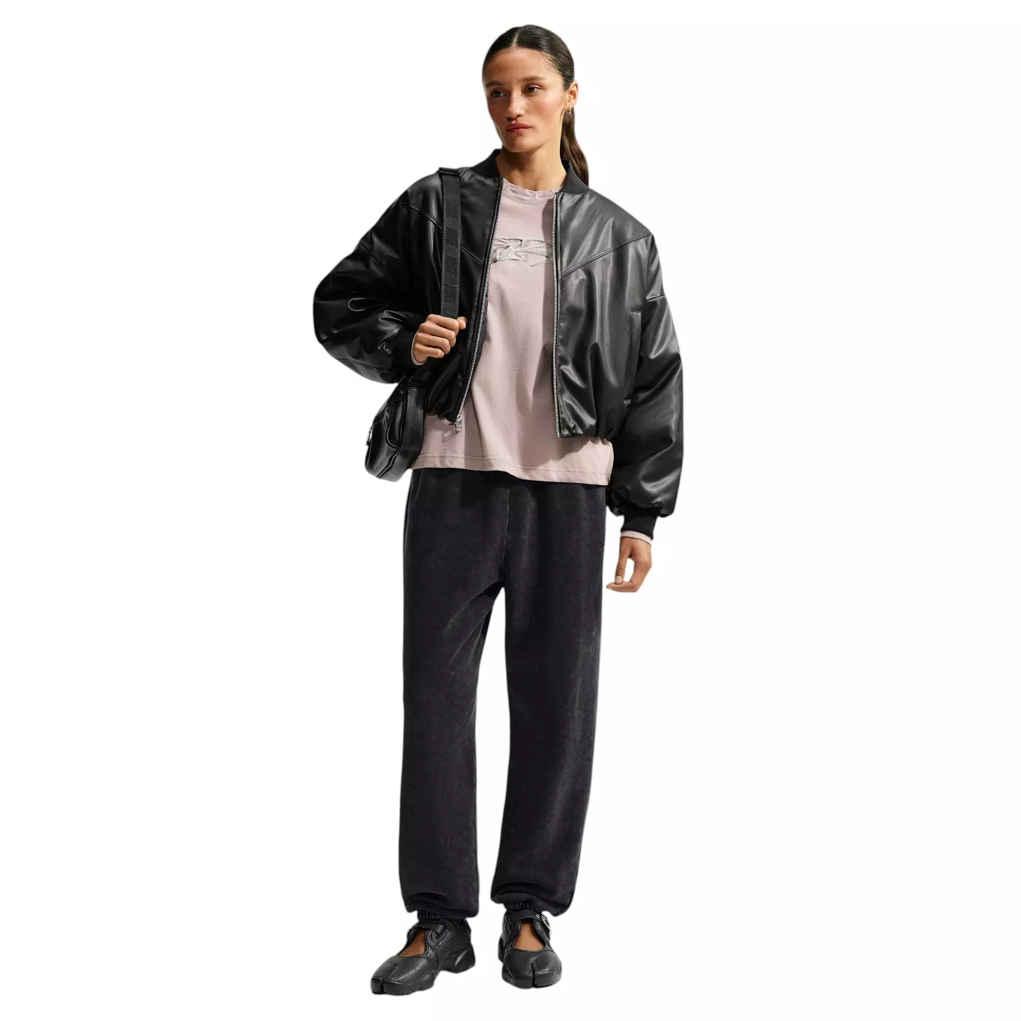 Nike Women's Studio Fleece Medium Weight Oversized High-Rise Washed Cuffed Sweatpants - Black - BLACK
