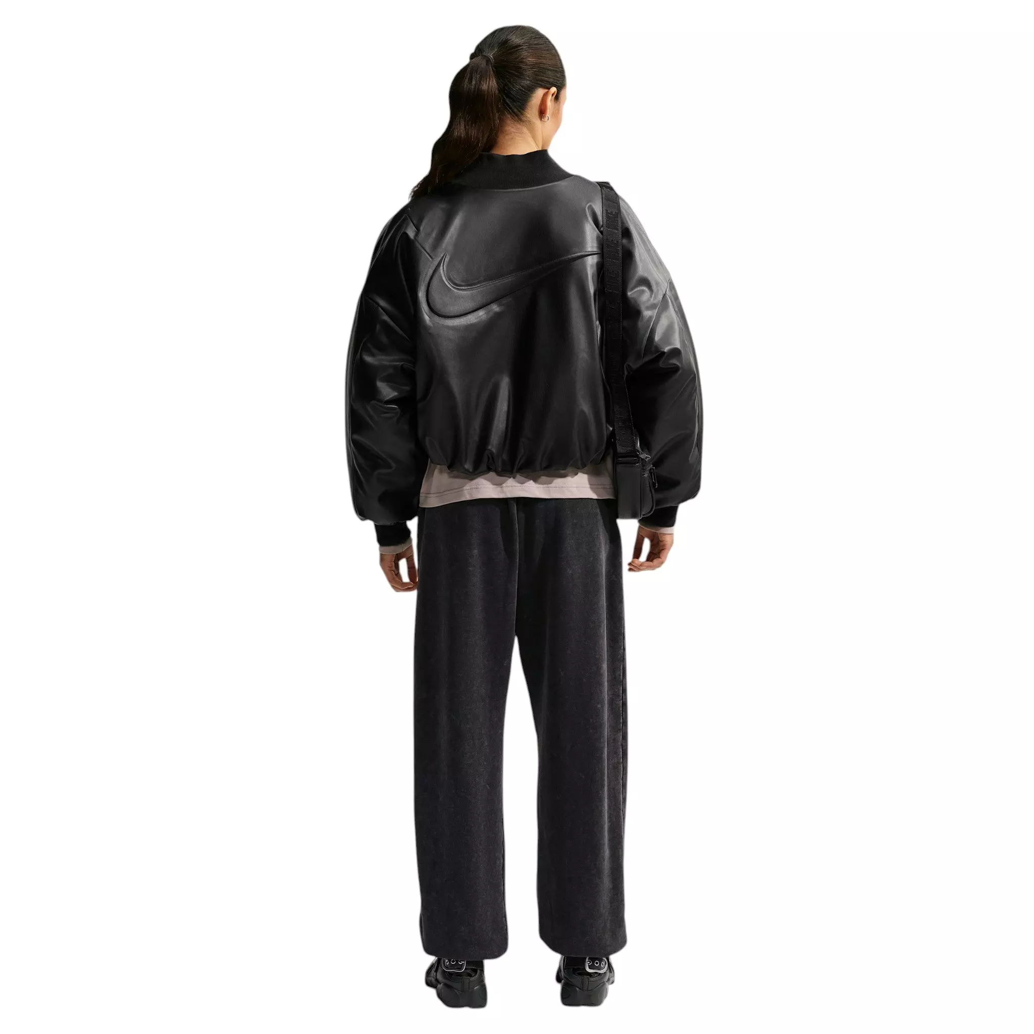 Nike Women's Studio Fleece Medium Weight Oversized High-Rise Washed Cuffed Sweatpants - Black - BLACK