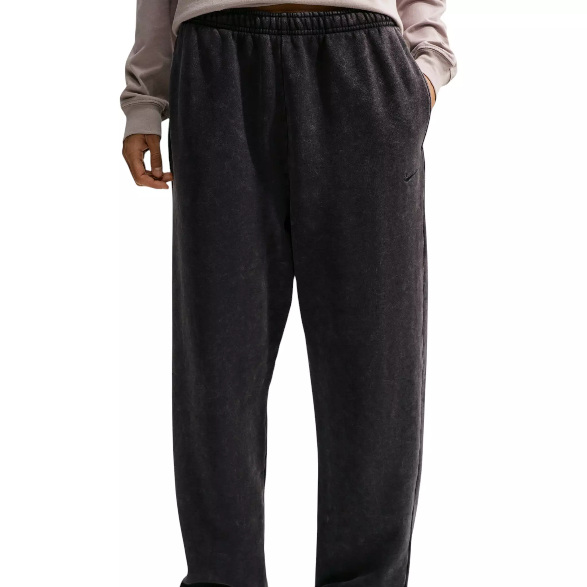 Nike Women's Studio Fleece Medium Weight Oversized High-Rise Washed Cuffed Sweatpants - Black - BLACK