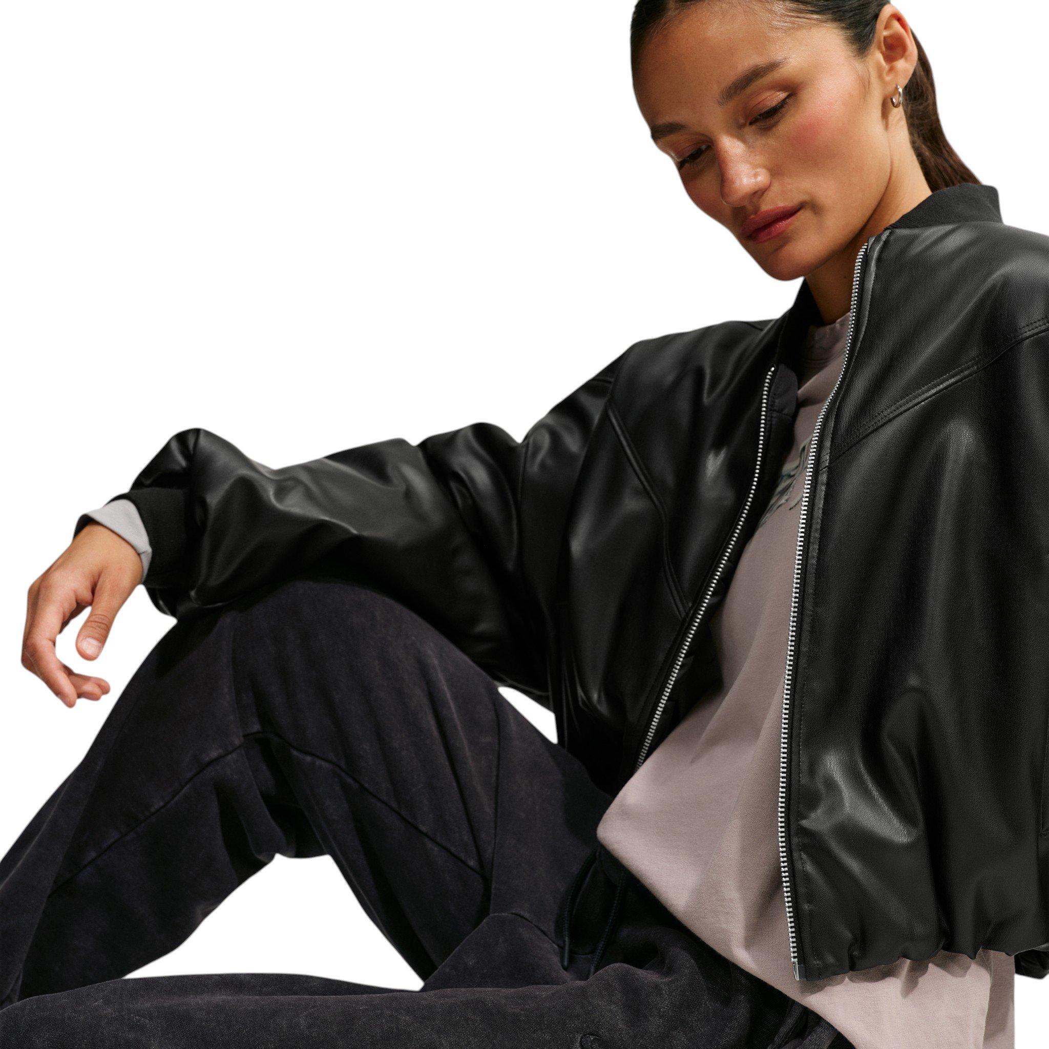 Nike Women's Studio Fleece Medium Weight Oversized High-Rise Washed Cuffed Sweatpants - Black - BLACK