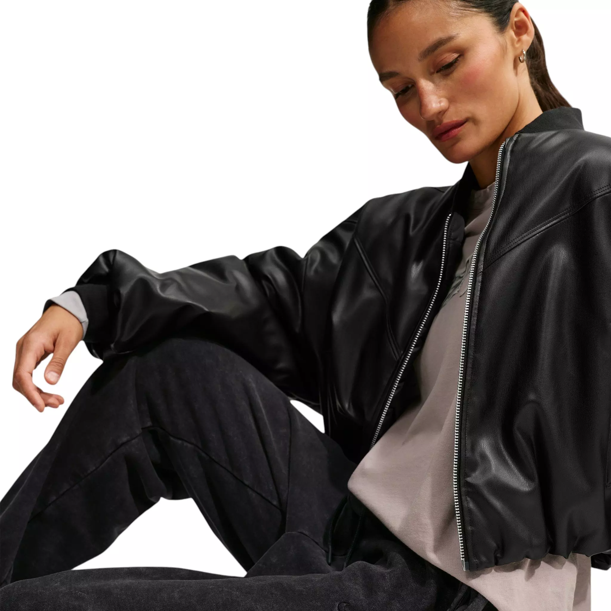 Nike Women's Studio Fleece Medium Weight Oversized High-Rise Washed Cuffed Sweatpants - Black - BLACK
